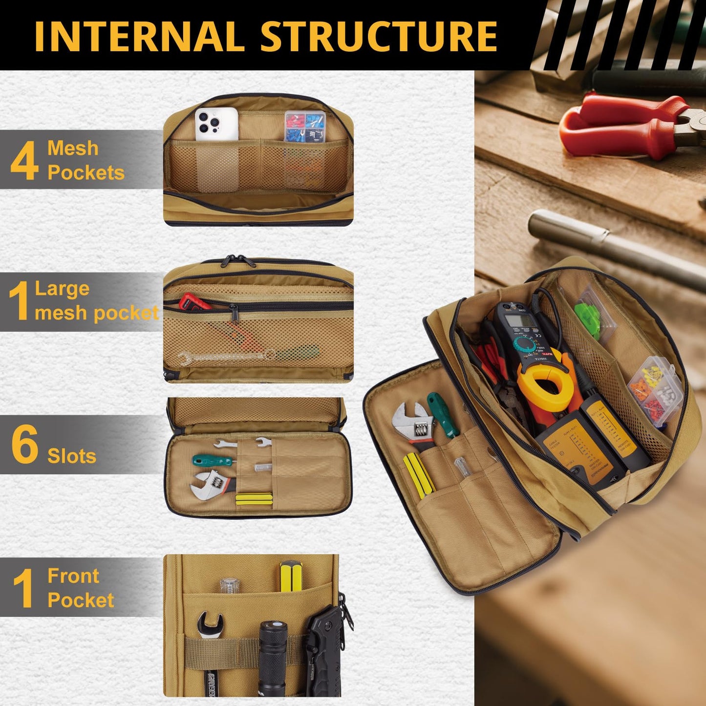 Fathers day Work & On-Site Use | Camo Tactical Tool Pouch, Water Resistant & Heavy Duty Tool Bag with Zipper Handle, Keeps Tools Tidy & Dry, Small Tool Organizer for Repairmen, Carpenters & Handymen