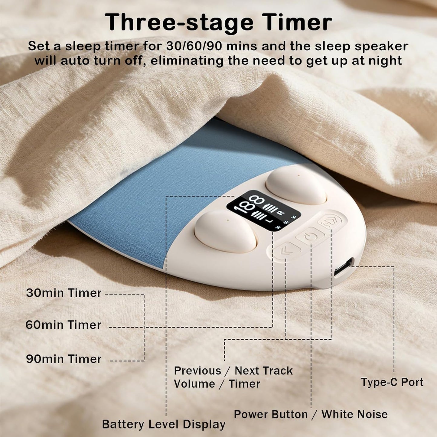 Generic Bluetooth Pillow Speaker with Wireless Earbuds for Sleeping, Mini Portable Under Pillow Speaker with White