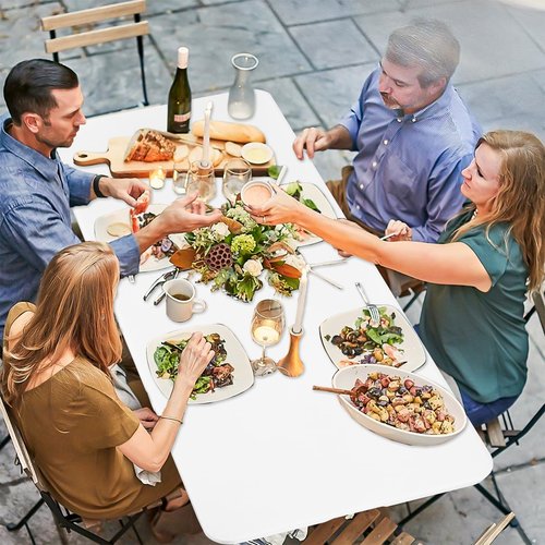 fani 12 Pcs Spandex Picnic Table Cloth, Elastic Fitted Tablecloths for 8 Foot Rectangle Tables, Washable Patio Table Top Cap Cover for Indoor, Outdoor, Camping, Banquet, Parties (White, 30"x96")