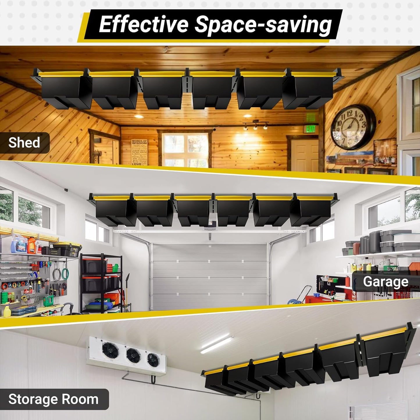 Overhead Garage Storage Rack - Heavy Duty Ceiling Racks for 6 Bins | Powder Coated Design