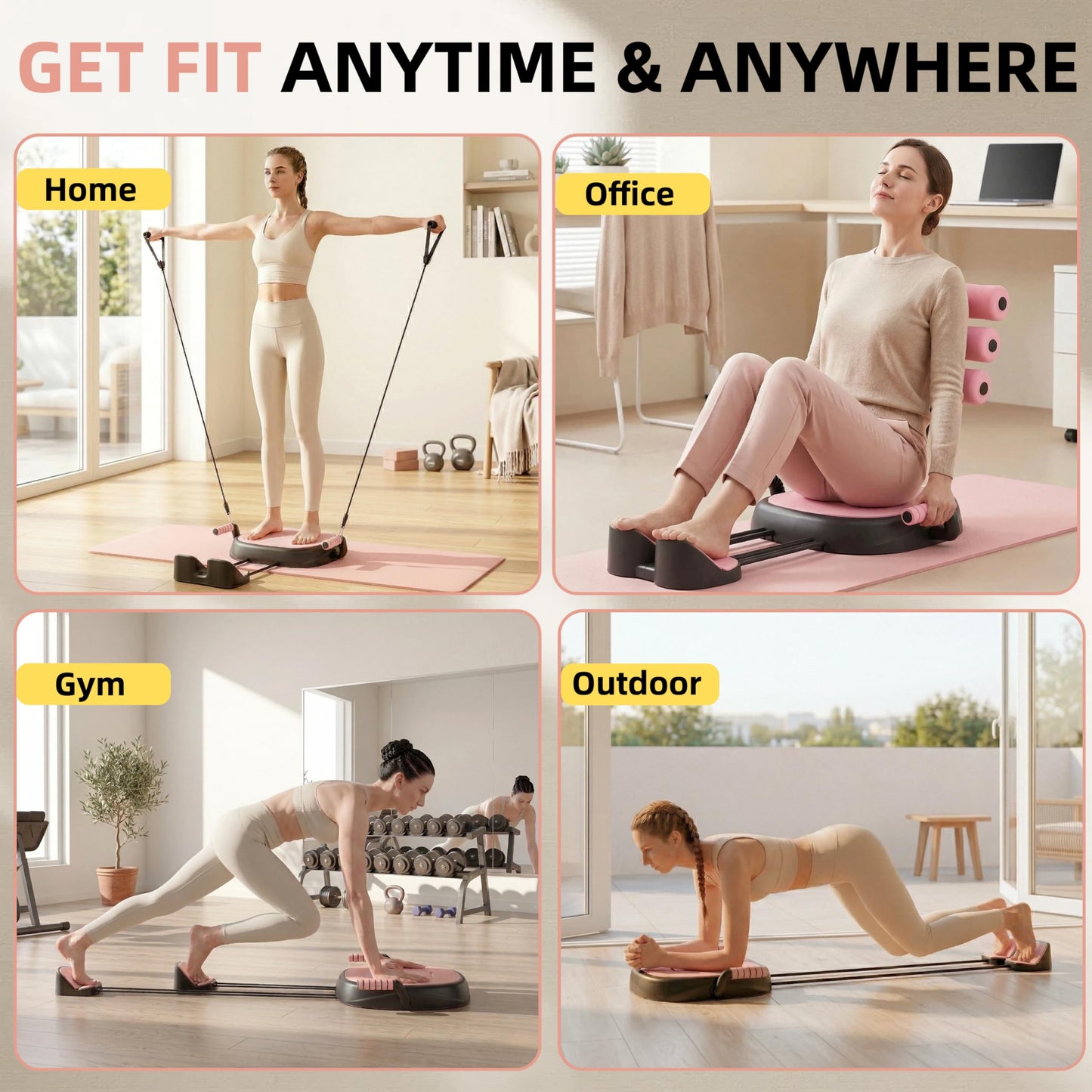7 in 1 Ab Machine, Sit Up Exercise Equipment with Removable Auxiliary Handle, Home Workout Equipment for Abs, Legs, Arms, Ab Trainer Women Men (Pink)