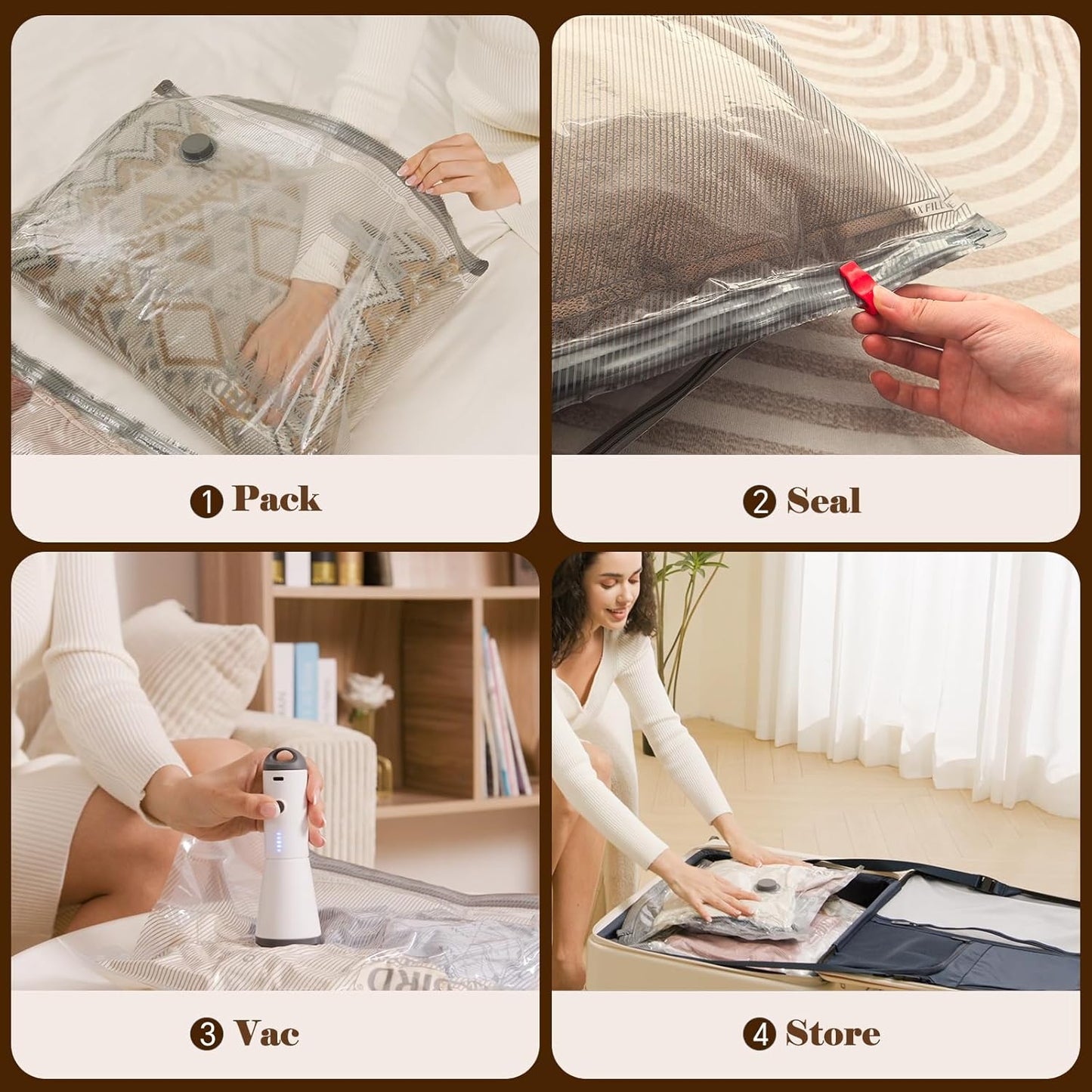 Vacbird 12 Pack Vacuum Bags - Travel Size Compression Bags with Rechargeable Air Pump for Luggage