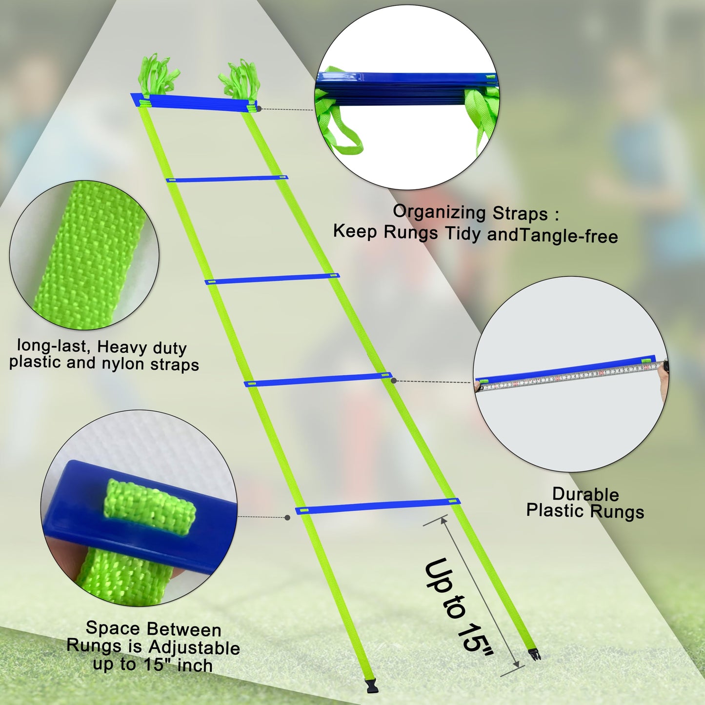 NKJIH 20ft Adjustable Agility Speed Ladder Training Ladder with Carry Bag - Soccer, Speed, Football Fitness Feet Training - Agility Training Equipment for Footwork Drills（Blue）