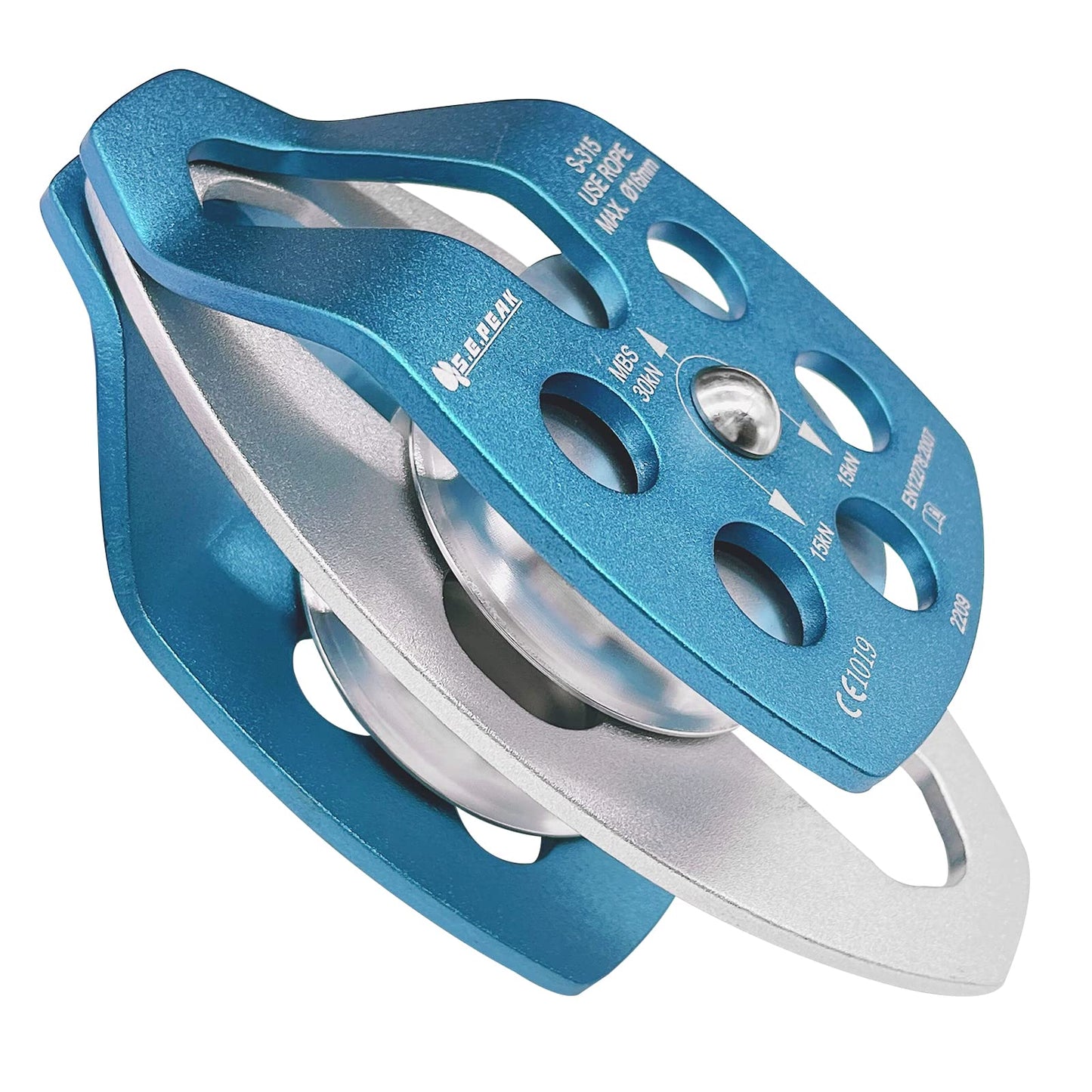 SEPEAK CE 30kN Large Rescue Climbing Pulley Double Sheave with Swing Plate, Portable Outdoor Safety Pulley for Backyard Zipline,Climbing&Rock Lifting,Fits Rope up to 16 mm/Holds Up to 6750lbs,Blue