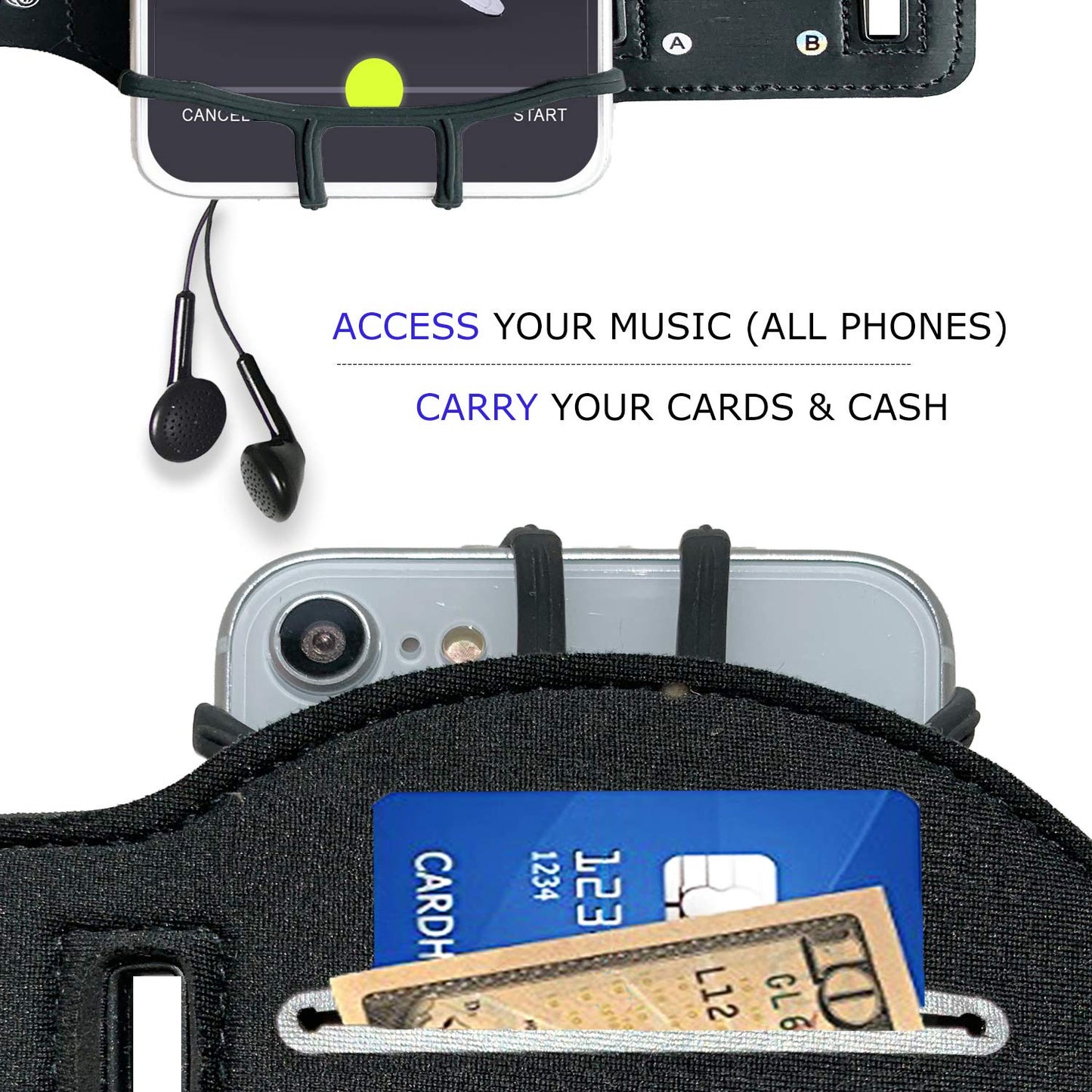 RevereSport Universal iPhone Running Armband (17/16/15/14/13/12/11/10/X/XR/SE/Air/Plus/Max/Pro). Phone Holder Case