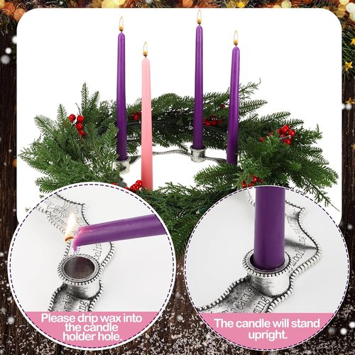 Mumufy Advent Candle Holder Set - 5 Pcs Metal Nativity Christmas Centerpiece with Purple & Pink Candles