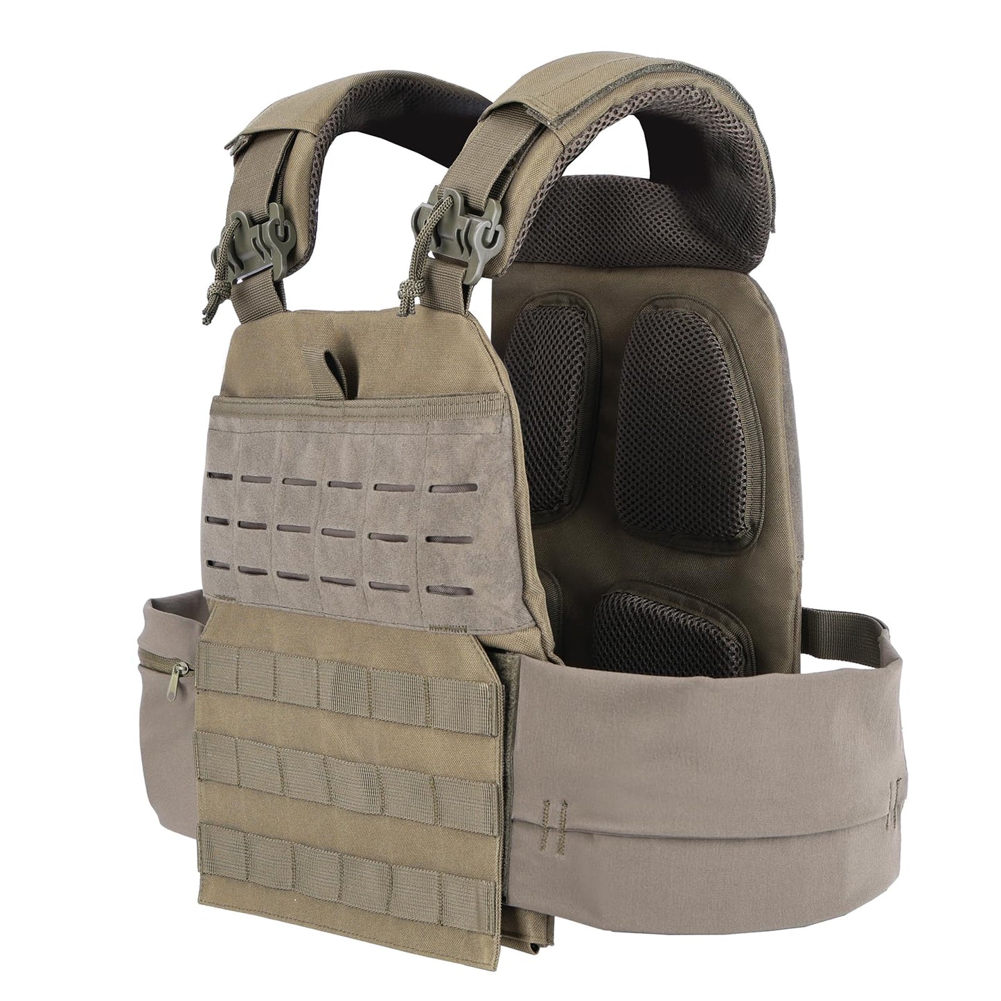 PAIWPHLI Adjustable Weighted Vest for Adults, MOLLE System,Training Outdoor Vest with Weight-bearing Pockets and Multiple Compartments (green)