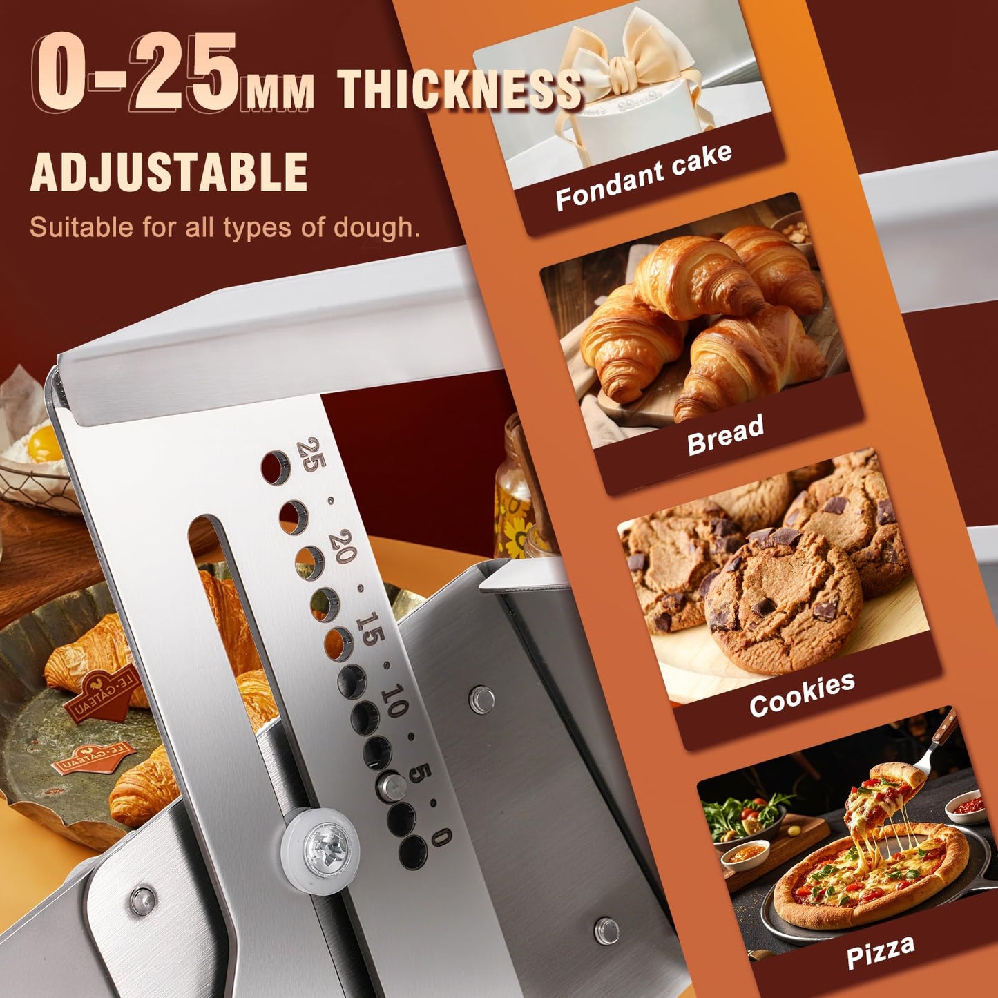Folding Dough Sheeter 15.5" Manual Dough Roller Machine Croissant Dough Laminator Thickness Adjustable Suitable for Pizza, Croissants, Puff Pastry, Pasta Stainless Steel
