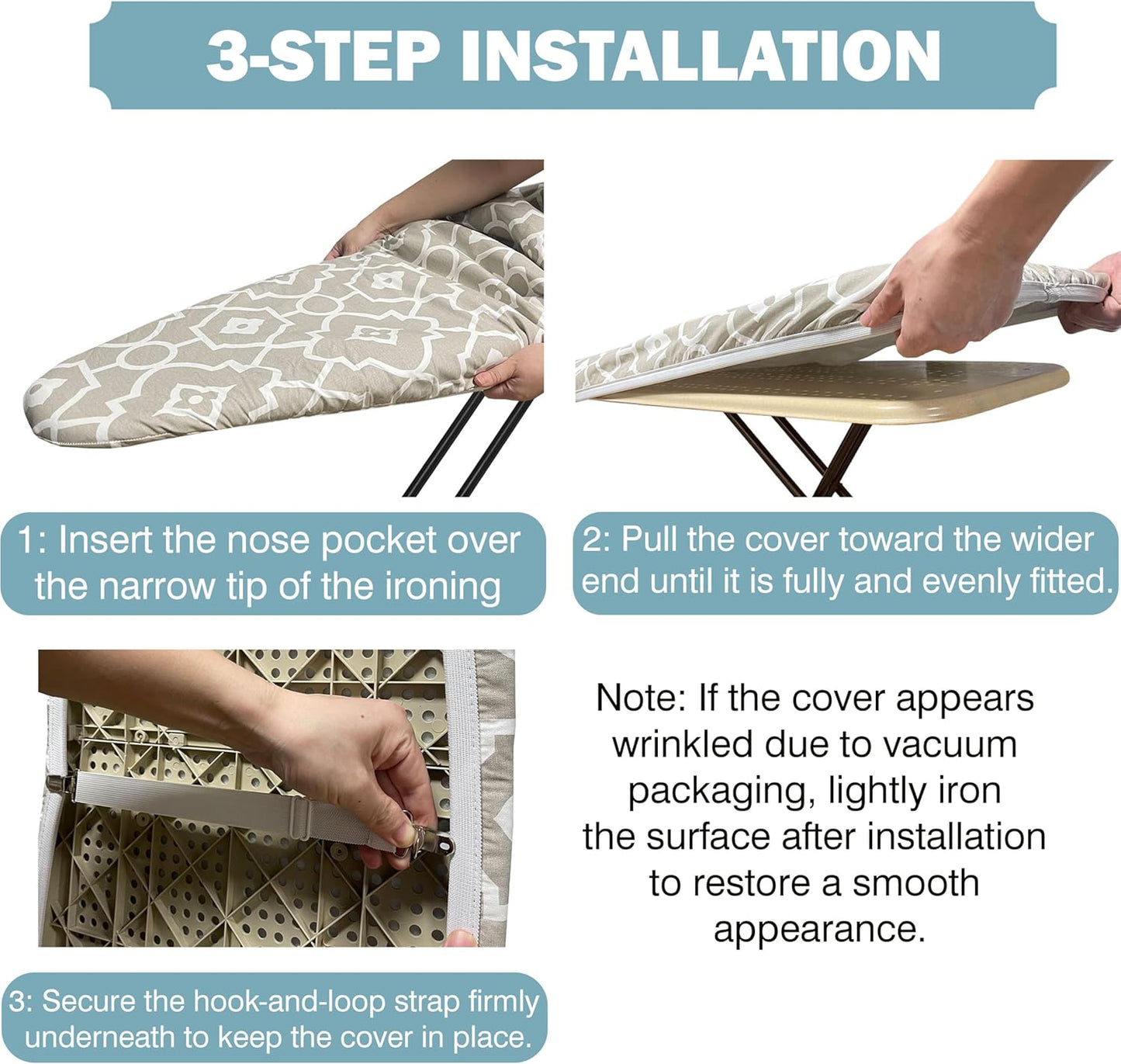 UniSimp Ironing Board Cover - Extra Thick Natural Cotton, Scorch & Stain Resistant | 18"x54" Gray