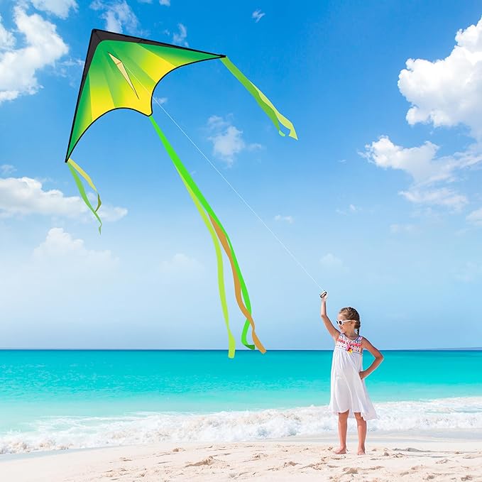JOYIN Large Delta Kite Red, Green and Purple, Easy to Fly Huge for Kids and Adults with 262.5ft String, Large Delta Beach Kite for Outdoor Games and Activities
