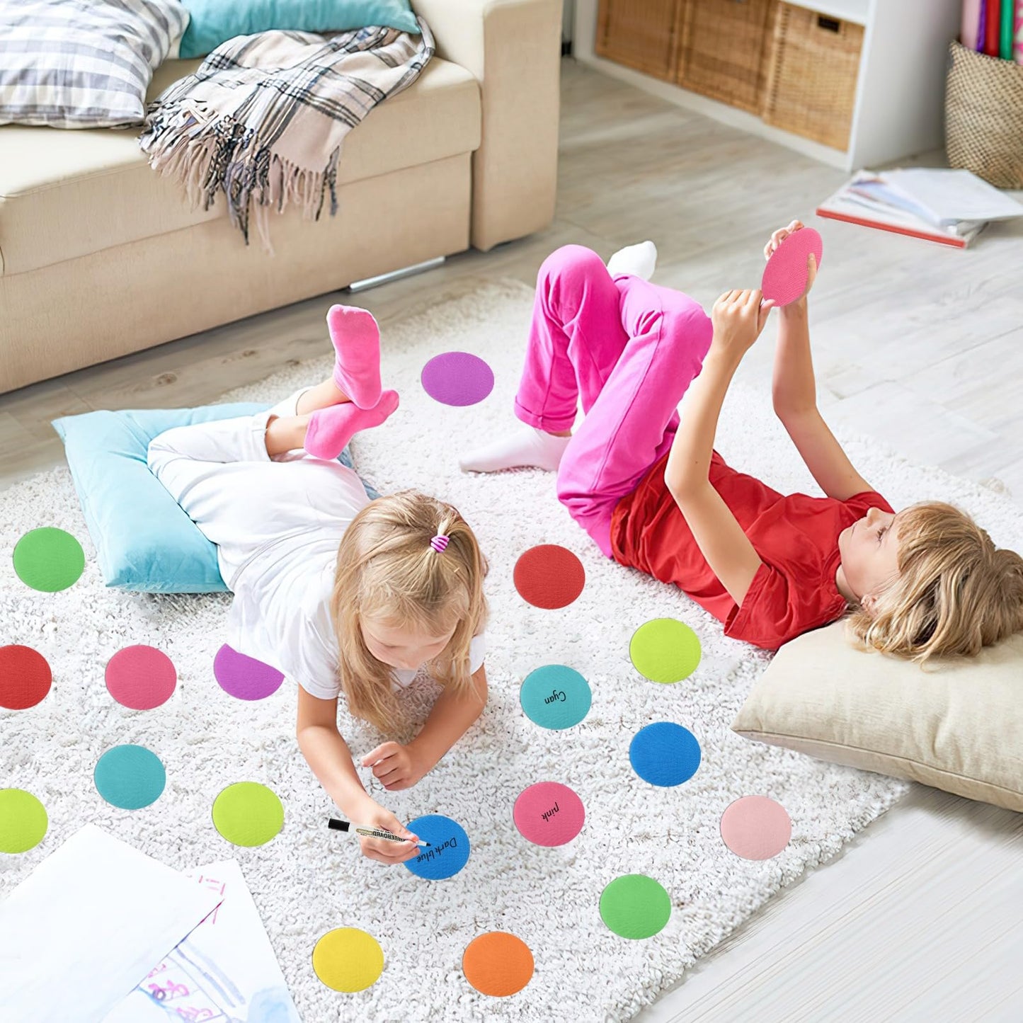 DTOFOOT 50 Pcs Carpet Spot Markers, Circle Floor Dots 5 Inch Dot Markers Carpet Spots for Classroom Decoration Preschool Kindergarten Teacher Supplies Yoga Games and Activities
