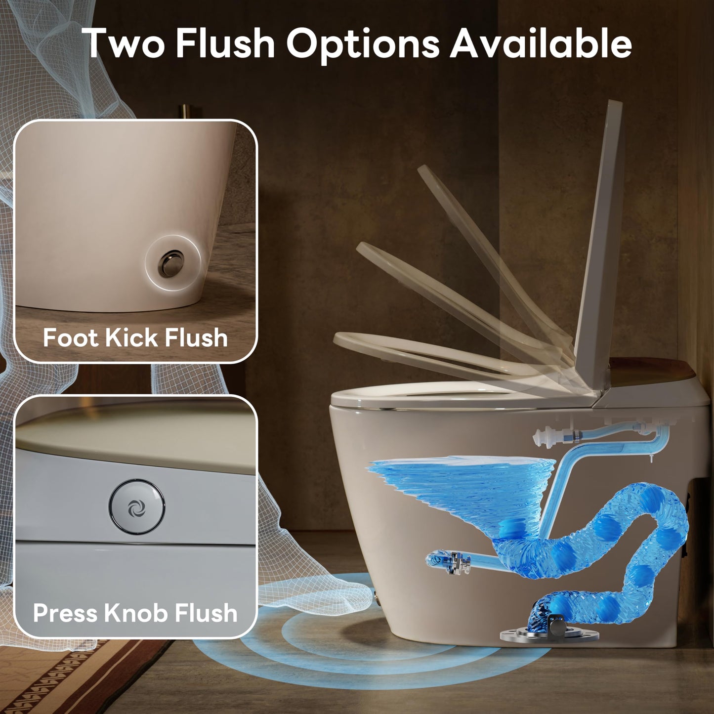 Casta Diva Elongated One Piece Toilet for Bathroom Modern Toilet 1.0GPF Button & Foot Kick Flush, Air Pressure Assisted Flush, 17.2" ADA Comfort Height Seat, Brushed Gold