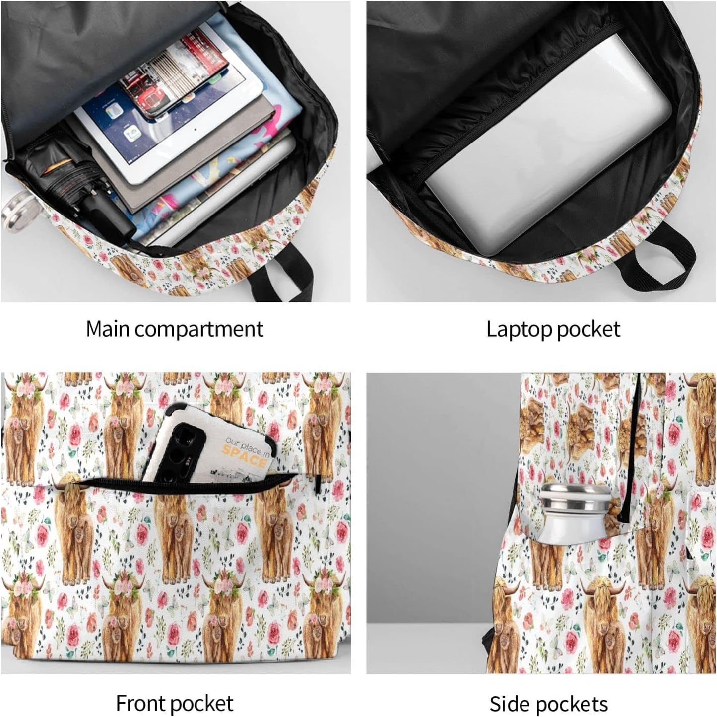 Zisqerts Backpack 16 Inches Backpack Highland Cow Lightweight Travel Laptop
