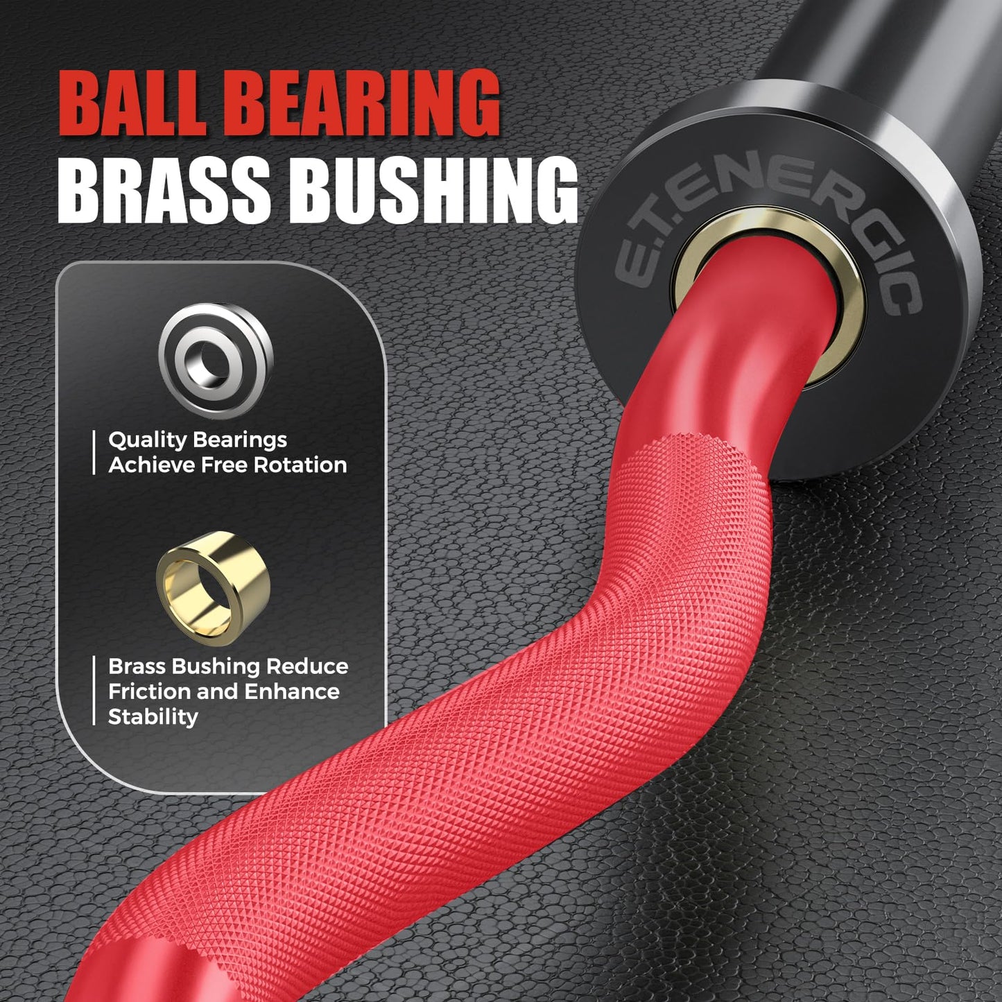 E.T.ENERGIC 47" Curl Bar Olympic EZ Bar 500-lbs Capacity Steel Barbell Suitable for 2" Barbell Plates, Black Sleeve Red Shaft