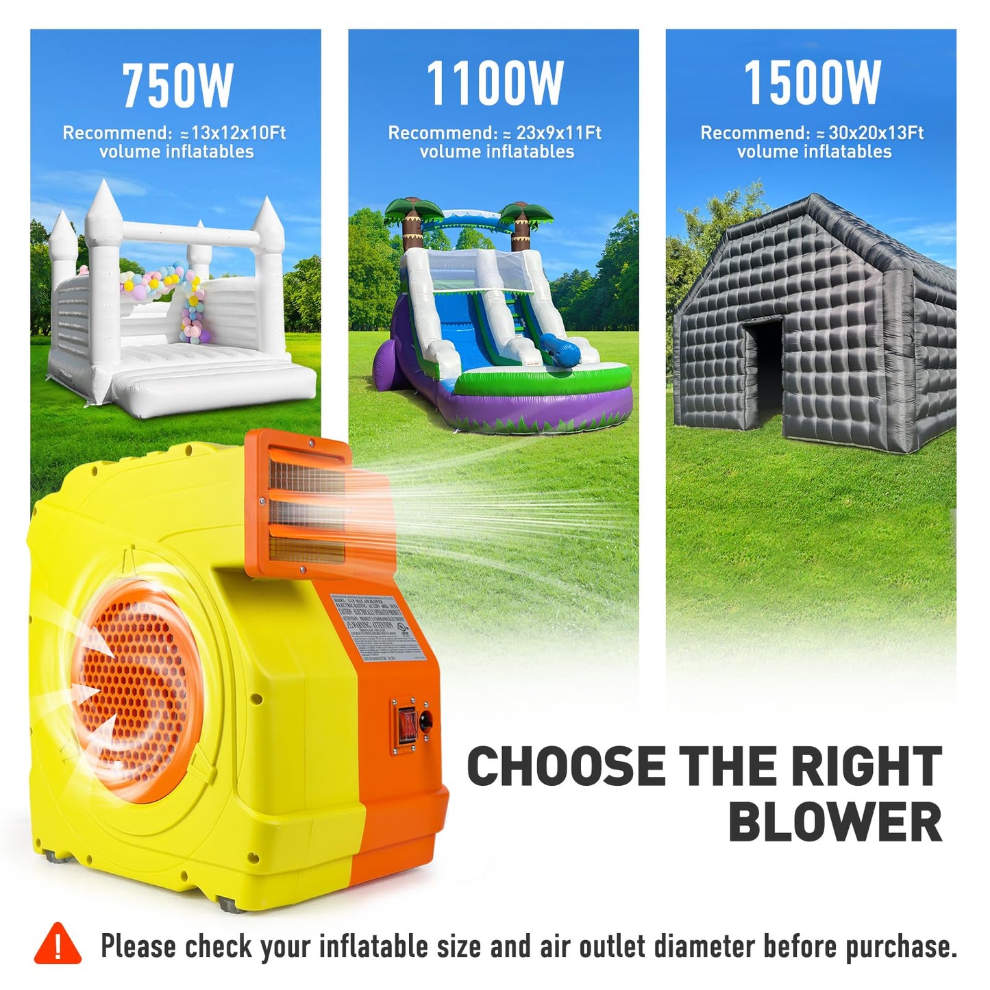 WARSUN Commercial 1500W 2.0HP Air Blower Fan for Giant Inflatable Products Recommended for Bounce House Water Slides, Jumpers, Paint Booths, Party Tents