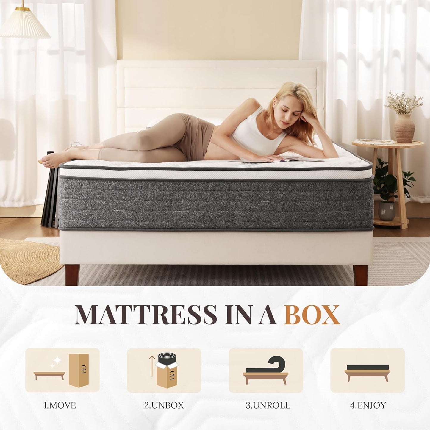 Skiennix Queen Mattress - 12 Inch Hybrid Design with Foam & Pocket Springs | Medium Feel, Pressure Relief