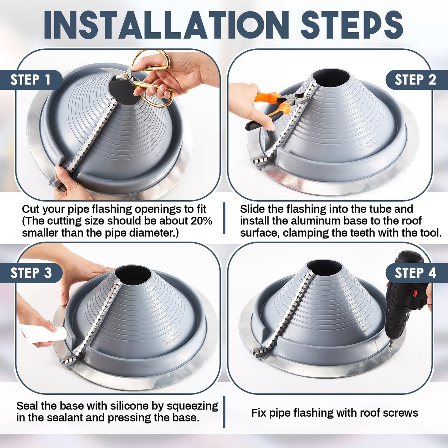 1 Pack #3 Epdm Roof Pipe Flashing Boots 3-1/4" - 10" Pipe Flexible Metal Roof Vent Pipes Flashing, Retrofit Roofs Jack Boot with Aluminum Base for Metal Roofs Repair
