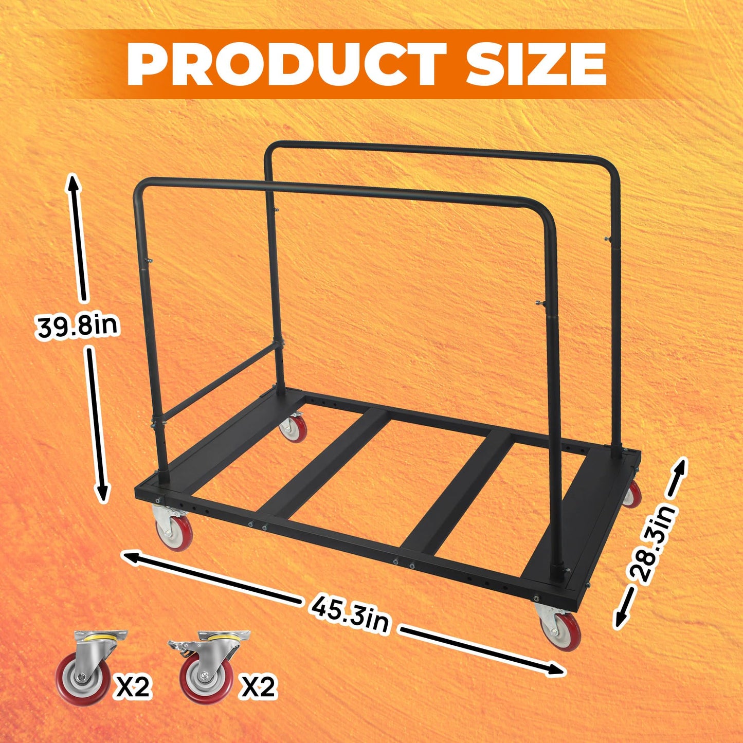 Folding Table Cart, Heavy Duty Table Trolley with 5 Inch Swivel Wheels and Locking Wheels for Round Folding Table 60 Inch, Black Table Rack for Garage, Home, Warehouse, Party Event Hotel Furniture