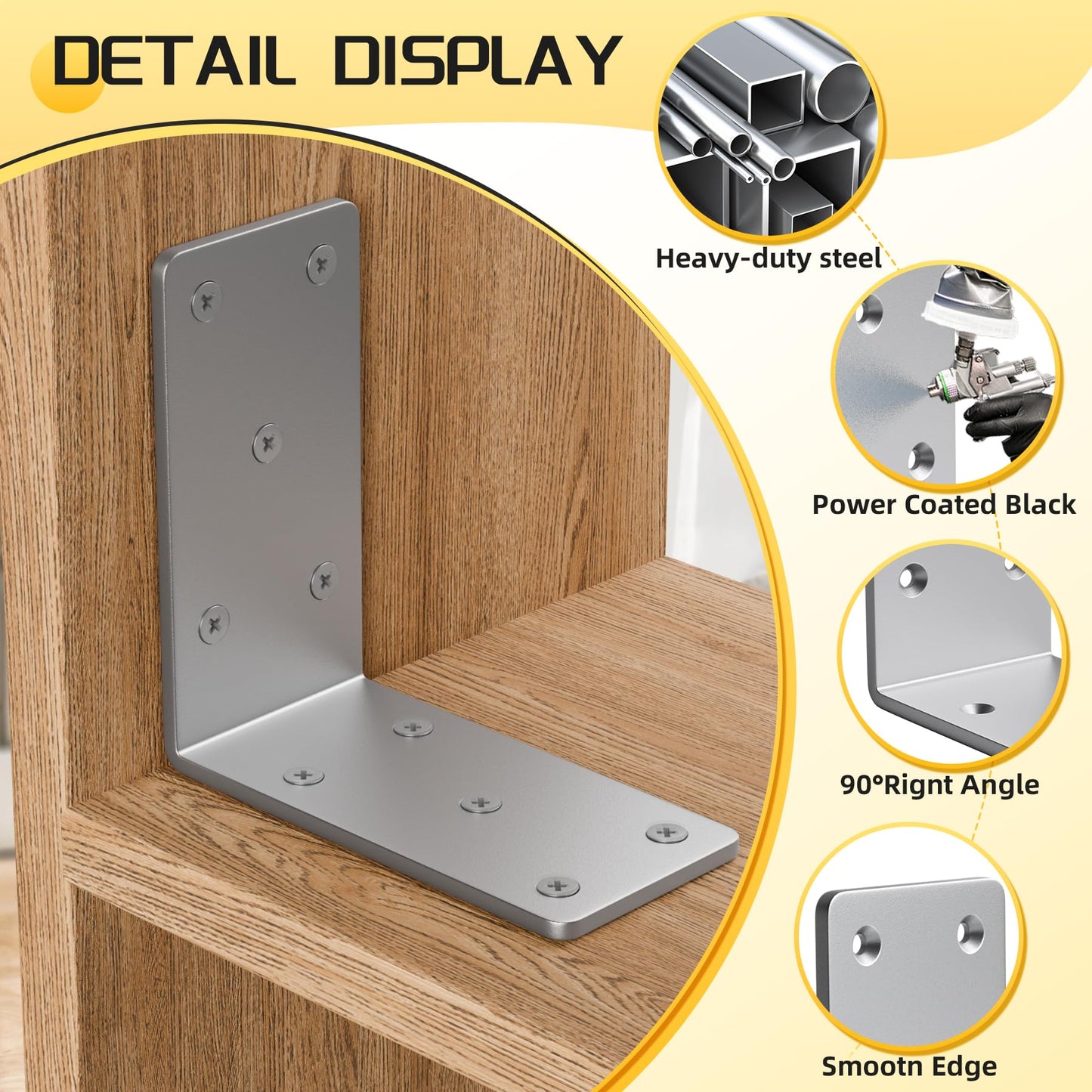 Dabolang 5" X 5"Heavy Duty Shelf Brackets,4PCS L Brackets for Wood,L-Shape Corner Bracket,90 Degree Angle Bracket,Galvanized Corner Brace for Wood Furniture, Bed Frames, Shelving & Timber Projects