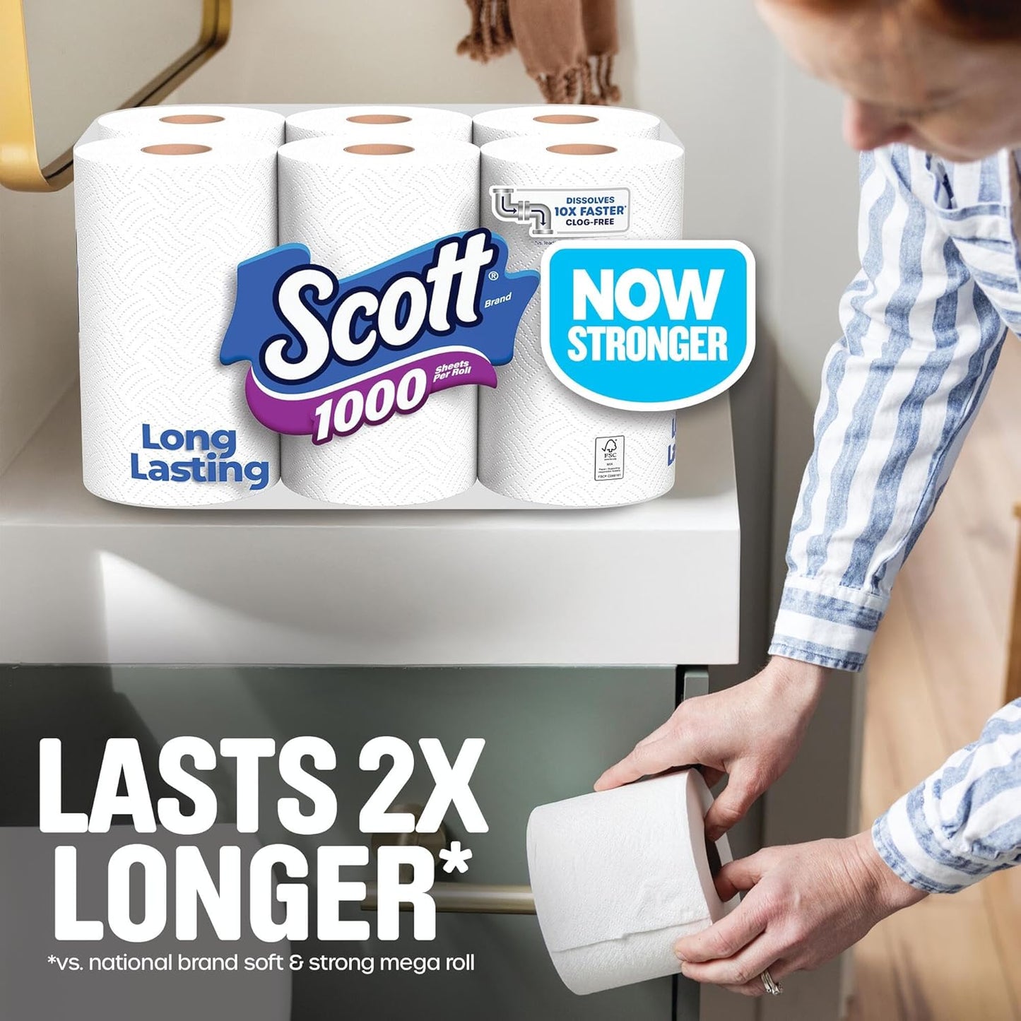 Scott 1000 Toilet Paper - Septic-Safe 1-Ply Tissue | 8 Rolls for Long-Lasting Use