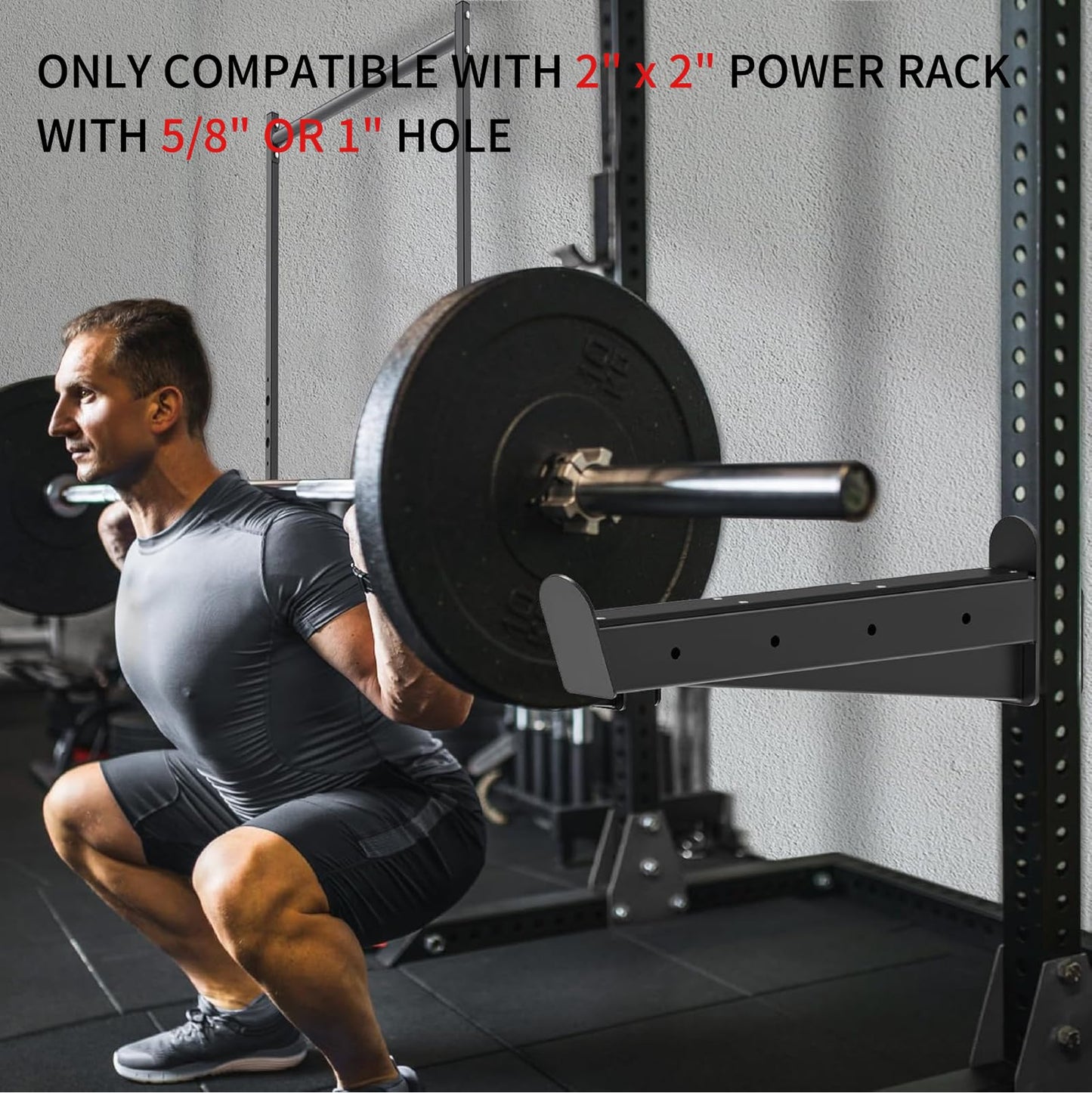 Kipika Safety Spotter Arms for 2" x 2" Power Racks with 5/8" or 1" Holes - Heavy Duty Barbell Safety Catches with Rubber Pad - Adjustable and Easy to Install - Set of 2