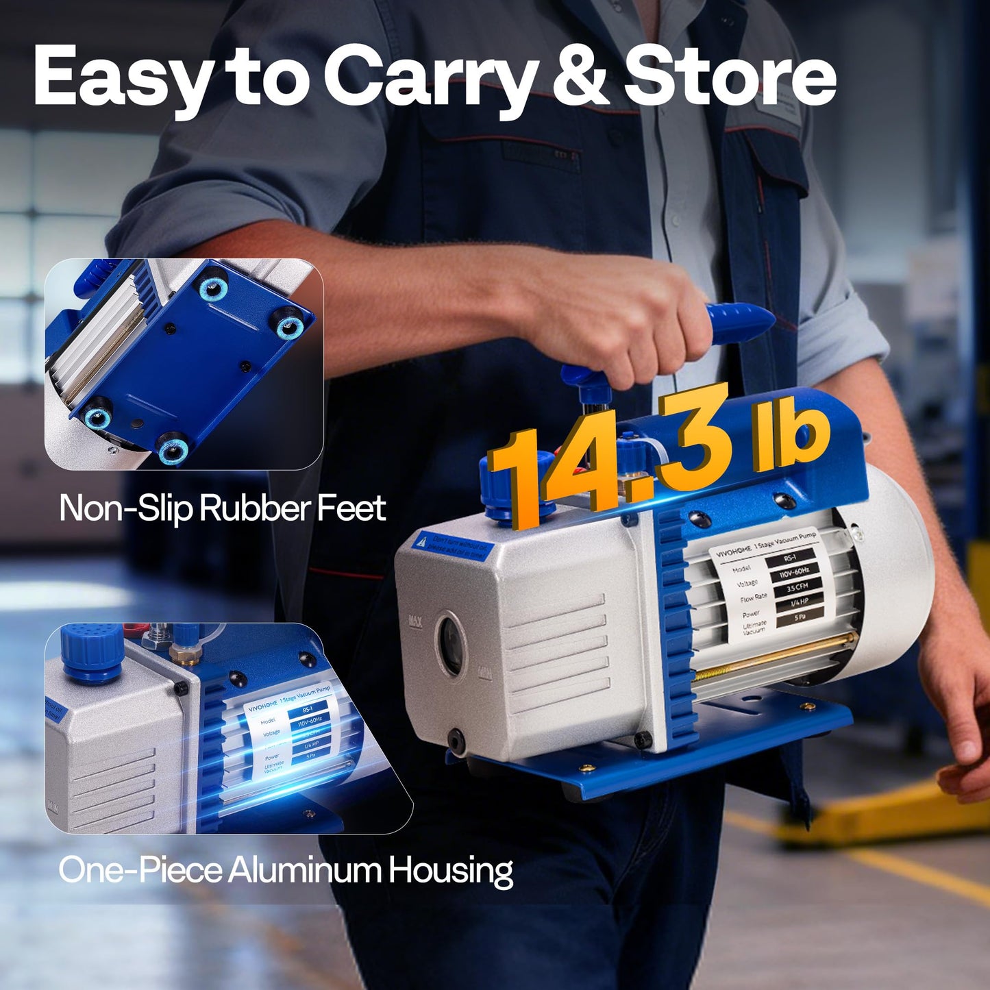 VIVOHOME 110V 1/4 HP 3.5 CFM Single Stage Rotary Vane Air Vacuum Pump and R134a AC Manifold Gauge Set Kit for HVAC Air Conditioning Refrigeration Recharging, Blue