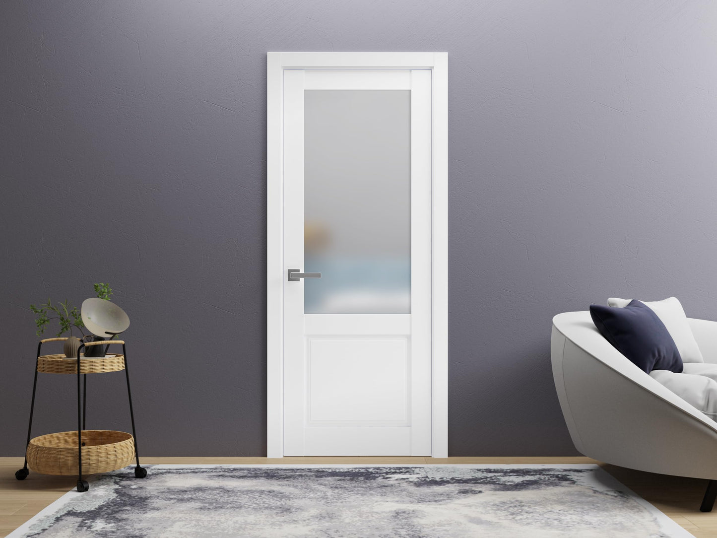 SARTODOORS Pantry Kitchen Lite Door 24 x 80 inches with Hardware | Lucia 22 Matte White with Frosted Opaque Glass | Single Panel Frame Trims | Bathroom Bedroom Sturdy Doors