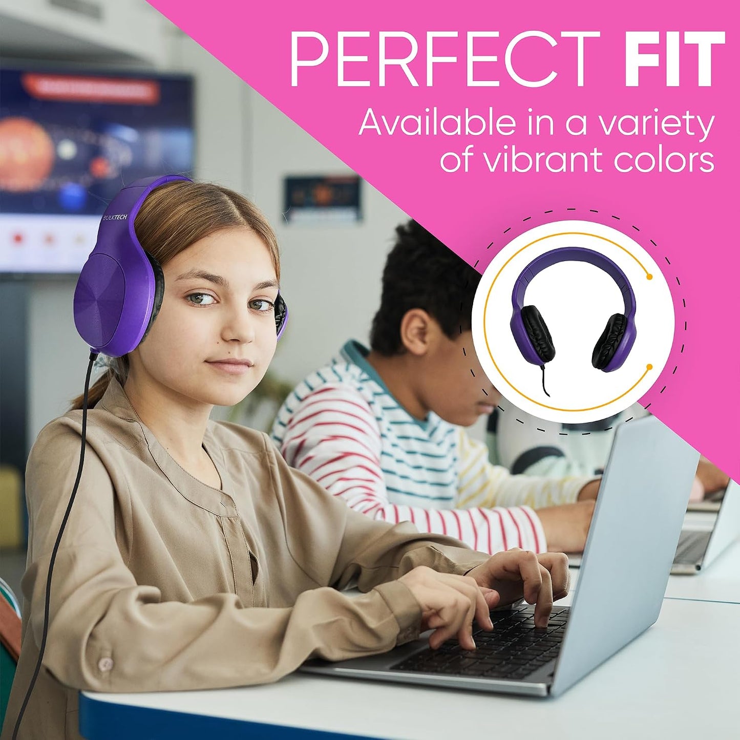 1 Pack 3.5mm Wired On-Ear Leather Headphones with Connector, Oval Metal Housing, Black