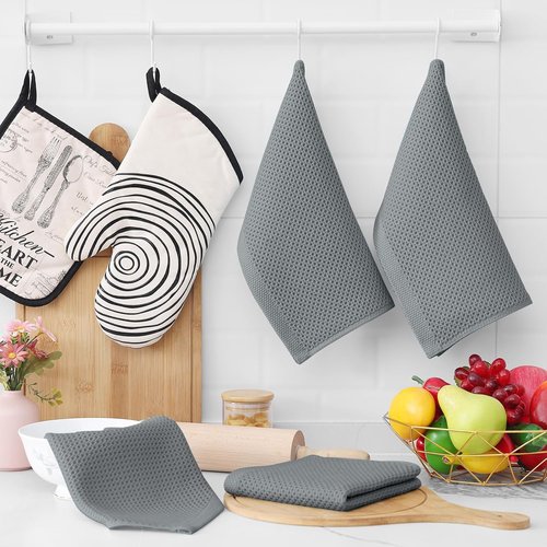 Homaxy Kitchen Dish Cloths - 100% Cotton Waffle Weave, Ultra Soft & Absorbent, 12-Pack | Grey 12 x 12 Inches