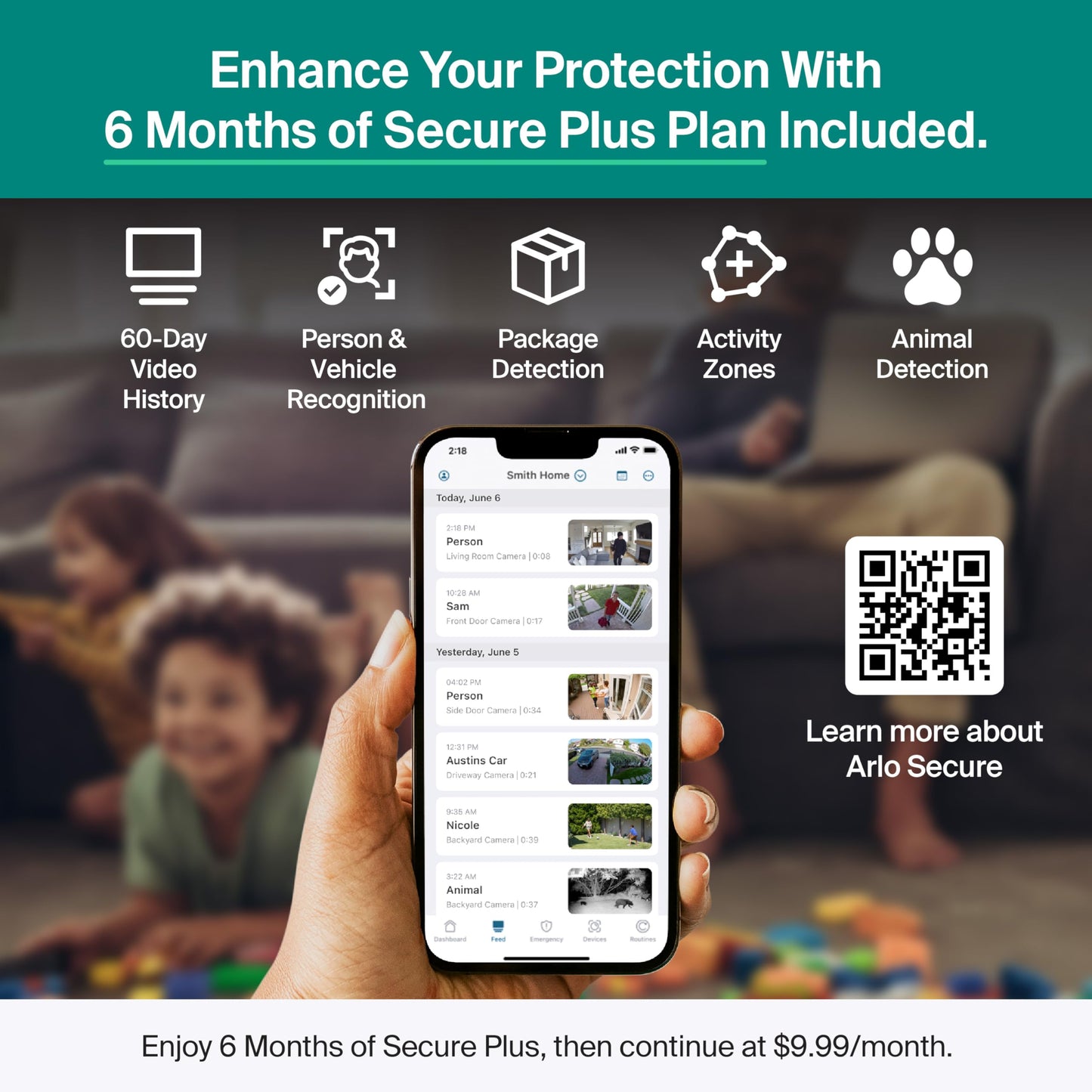 Arlo Essential Security Camera (3rd Gen - 2025 Release) 3 Cam + 3 Solar Panels + 6 Months of Secure Plus Plan - 2K, Person Recognition, Package Detection, Animated Preview, Dual-Band WiFi, White
