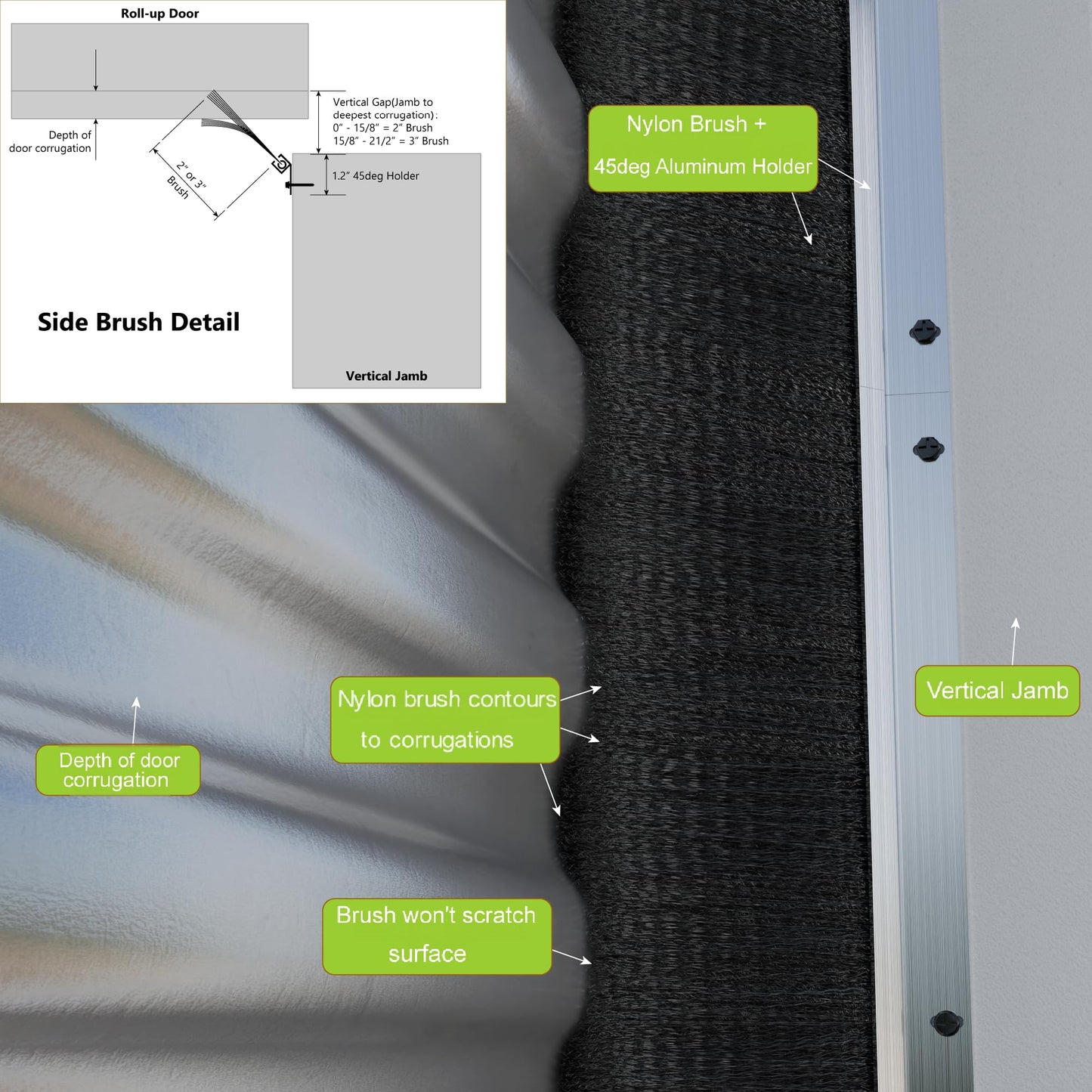Garage Brush Seal Kit for Roll up Door 8 X 8Ft, Weather Stripping Garage Door Seal Top and Sides -Heavy Duty Nylon Brush with Aluminum Track, Insulation Door Kit for Corrugated,Sectional, Commercial