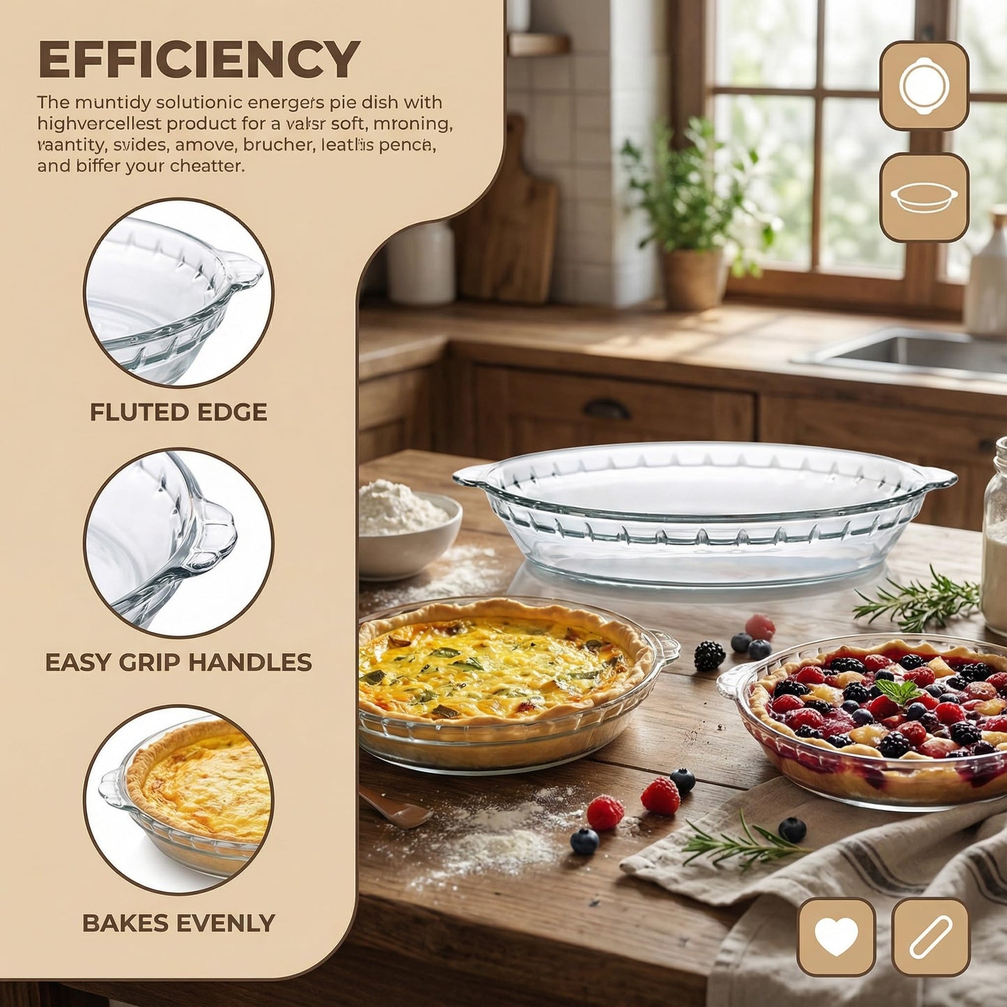 2-Pack Glass Baking Dish Set, Round Pie Glass Bakeware Pie Baking Dishes with Handles for Snacks Salads Desserts Dishwasher, Microwave, Freezer & Oven Safe (7 inch)
