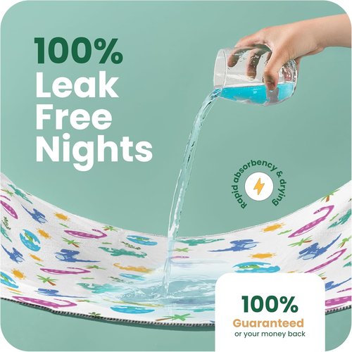 IMPROVIA® Pee Pads for Kids - Bed wetting Pads for Kids Potty Training Bed mats for Toddlers Waterproof Reuseable Washable Absorbent, Non Slip - Dino Design - Twin Size 34”x36