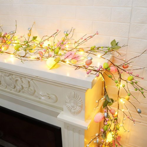 ATDAWN 6 FT Easter Egg Christmas Garland, 2 Pack Battery Operated Eggs Christmas Garland Lights for Easter Holiday Decoration, Spring Home Decoration
