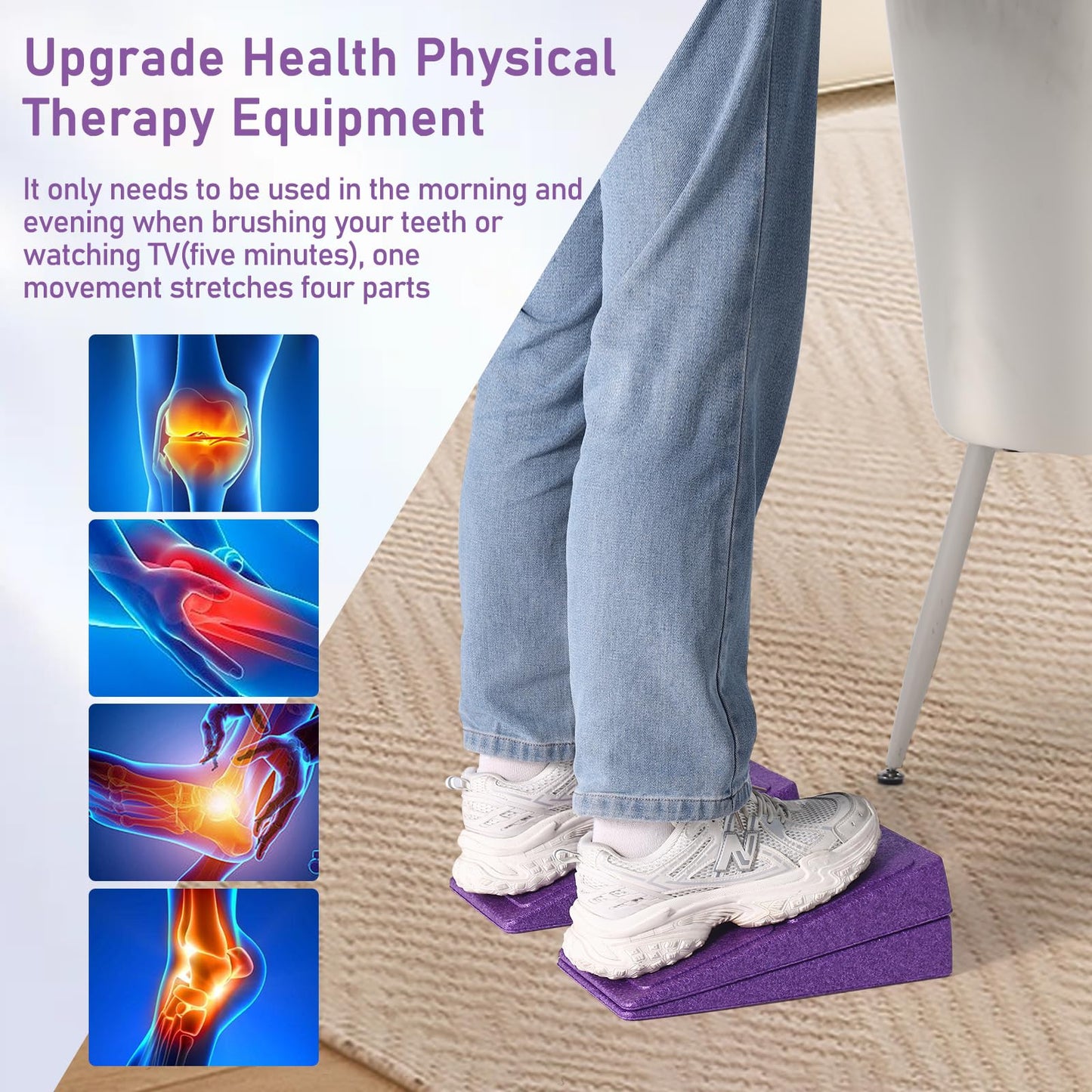 Slant Board Squat Wedge for Calf Stretching，3 Pcs 12" x 6.3" Foot Stretcher Balance Board for Plantar Fasciitis, Adjustable Foam Slant Board Wedge Great for Exercises (Purple)