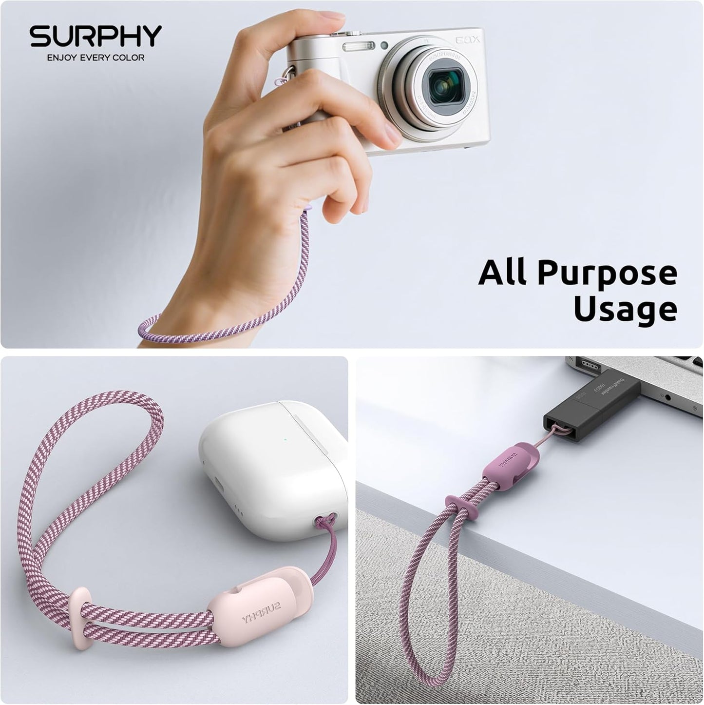 3 Pack 2-Color SURPHY Phone Wrist Strap with CellPhone Tether Tab, Cellphone Lanyard, Phone Strap with Braided, Wrist