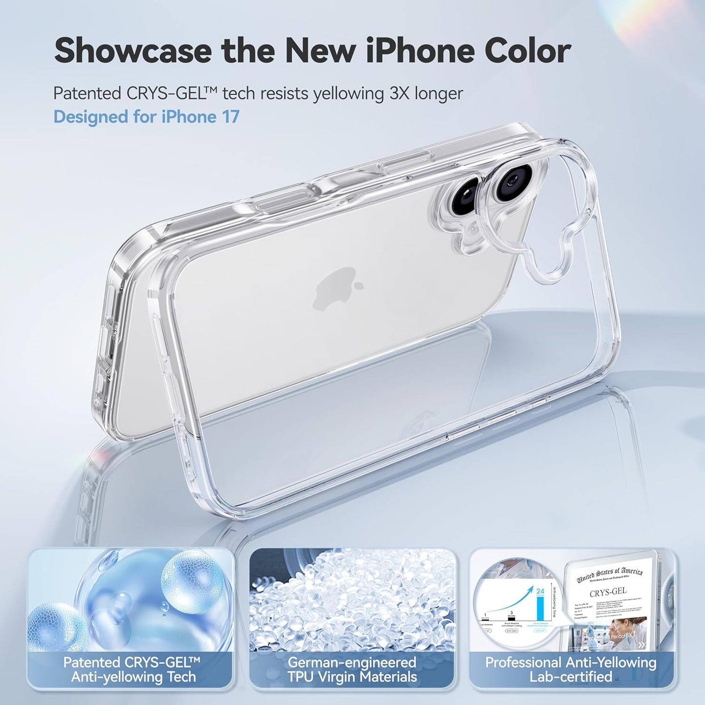 CASEKOO 17 15FT 17 6.3 inch, for iPhone Case Smooth Crystal Clear, Patented Anti-Yellow & Virgin TPU, Military-Grade