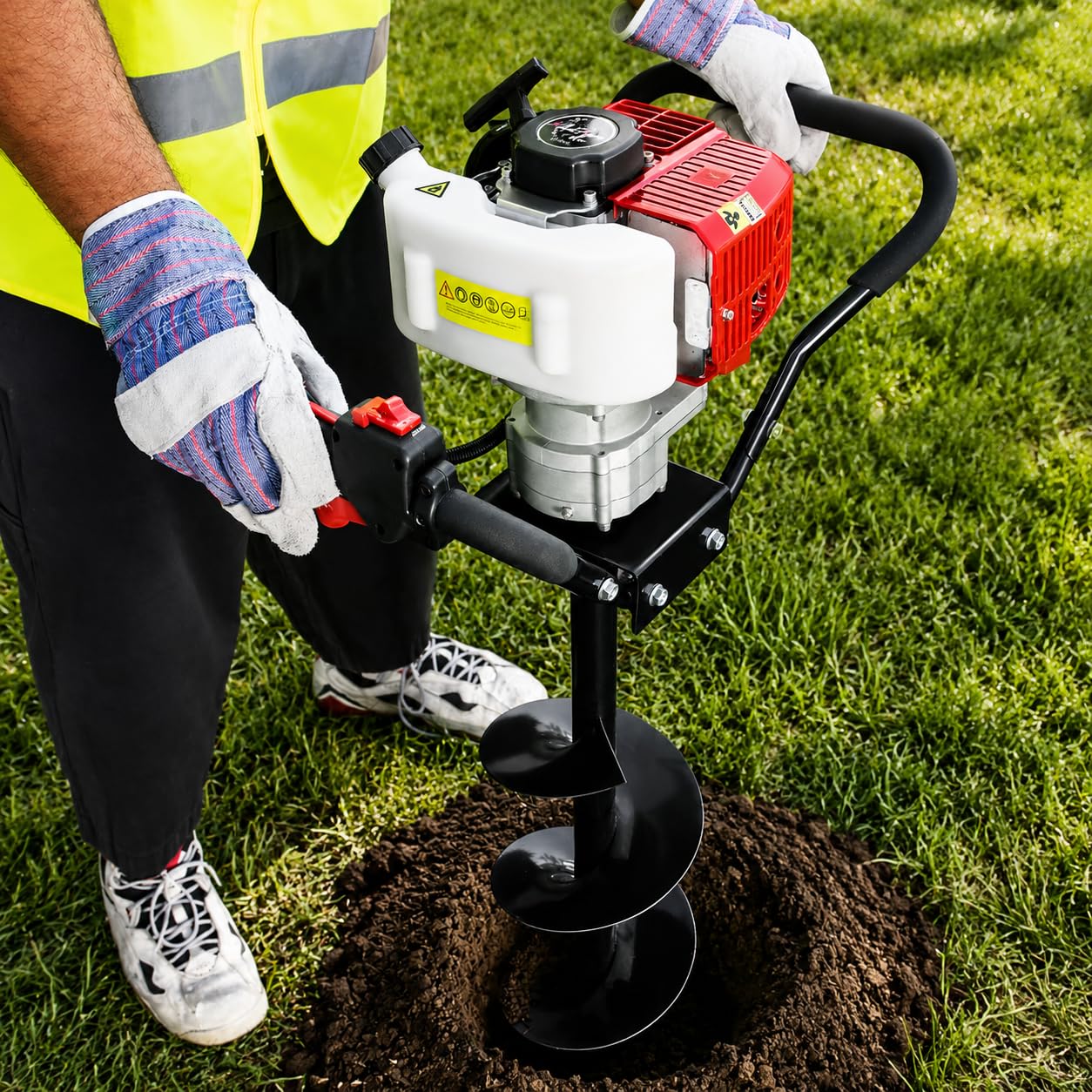 XtremepowerUS 2.3HP Post Hole Digger V-Type Gasoline 2-Stroke 55cc Auger Earth Fence Hole Digger Digging Drill for Fence, Farmland and Garden (Powerhead Only)