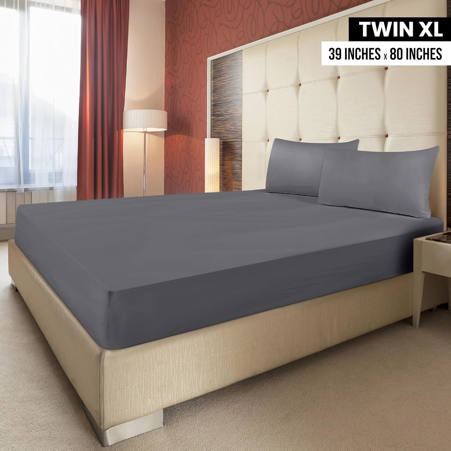 Utopia Bedding Twin XL Fitted Sheets - Soft Brushed Microfiber with Deep Pockets - 2 Pack in Grey