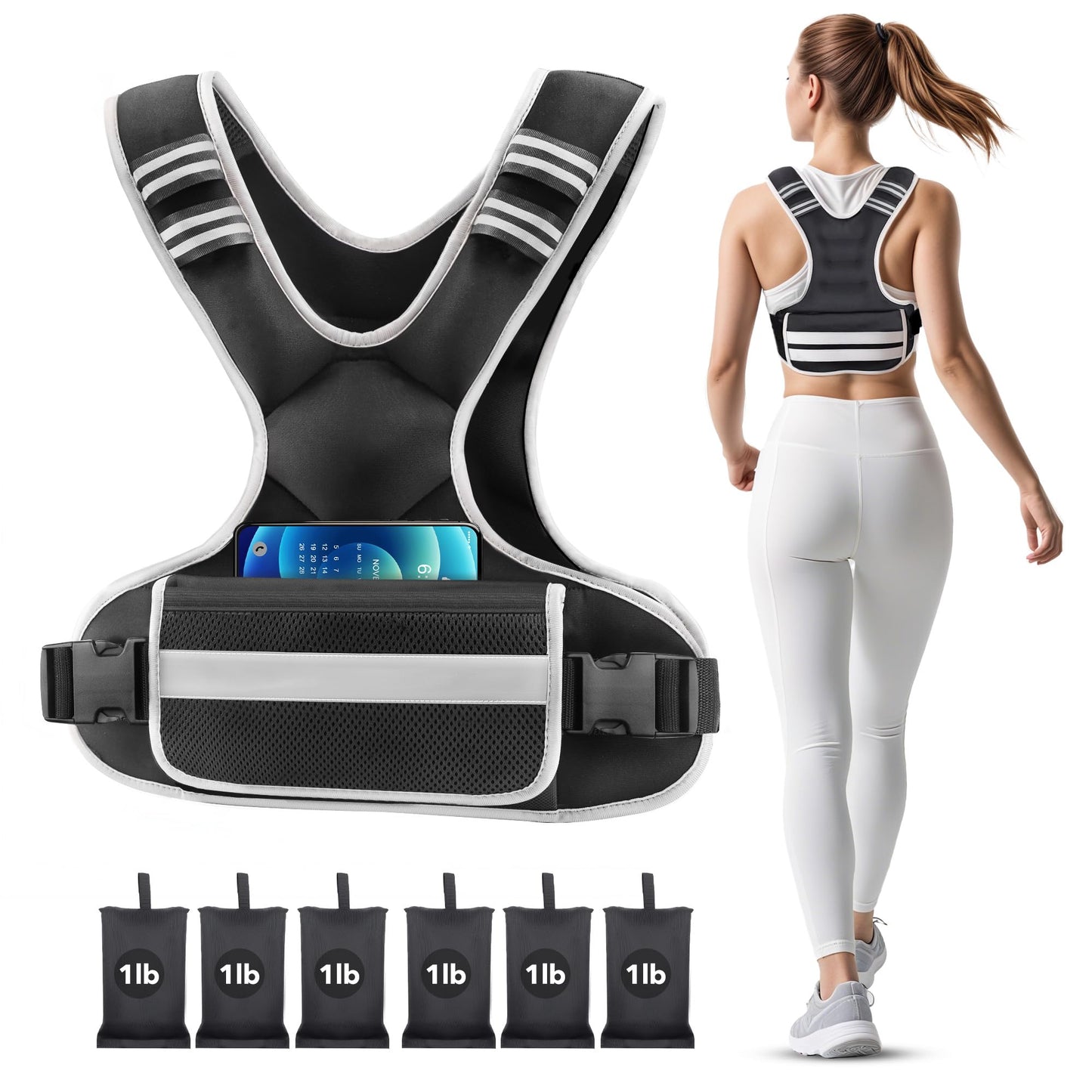 Adjustable Weighted Vest Woman 4-10lb/12-18lb/20-32lb Weighted Vest Men with 6 Ironsand Weights, Shoulder Pads and Large Pocket for Walking Running Crossfit Strength Training, 12-18lb