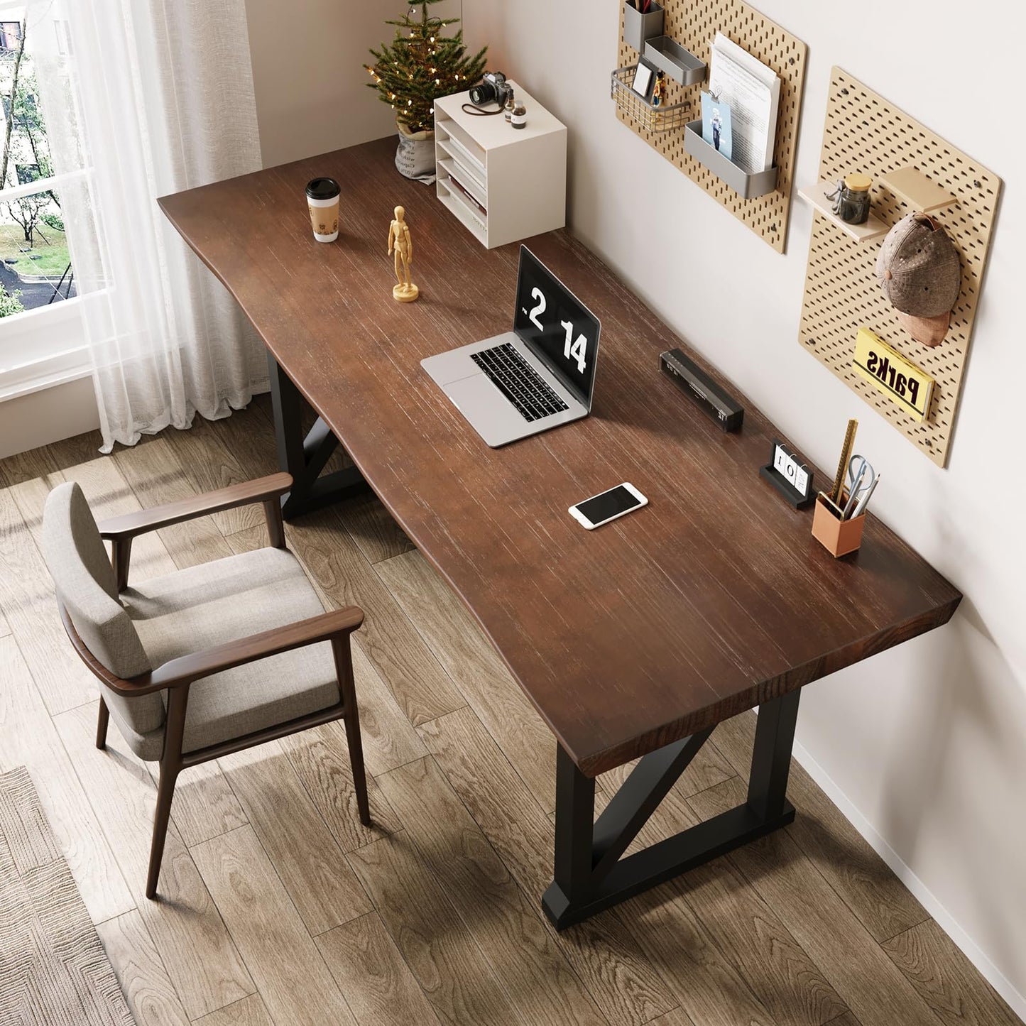 jmzx store Solid Wood and Metal Modern Industrial 56 inch Wide Home Office Desk, Writing Table, Workstation, Perfect Table for Your workspace Study Table Furniture in Rustic Natural Aged Brown