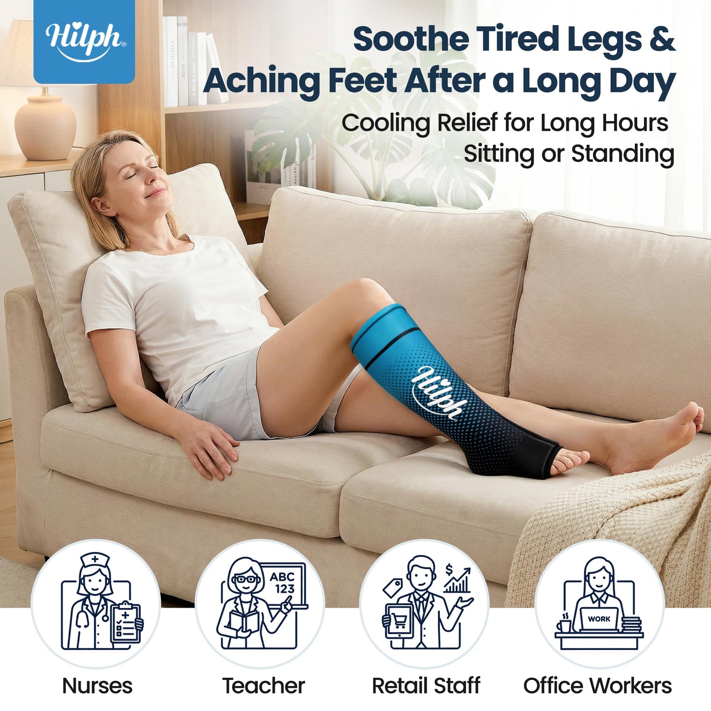 Hilph Full Calf & Foot Ice Pack Wrap for Running Recovery, Extended Leg to Foot Cold Compression Therapy Sock Ice Sleeve for Shin Splints Pain Relief, Reduce Swelling, Muscle Recovery After Exercise
