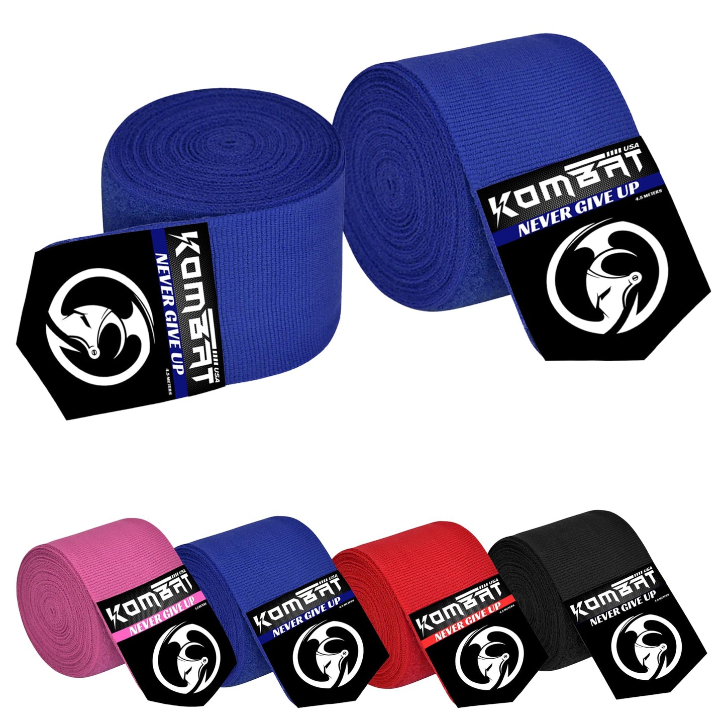KOMBAT USA 180" Boxing Wraps for Men & Women – Hand Wraps for Boxing Gloves, Muay Thai Wraps, Vendas para Boxeo, Thumb Loop, MMA & Kickboxing Hand Wraps Boxing Training Gear (Blue)