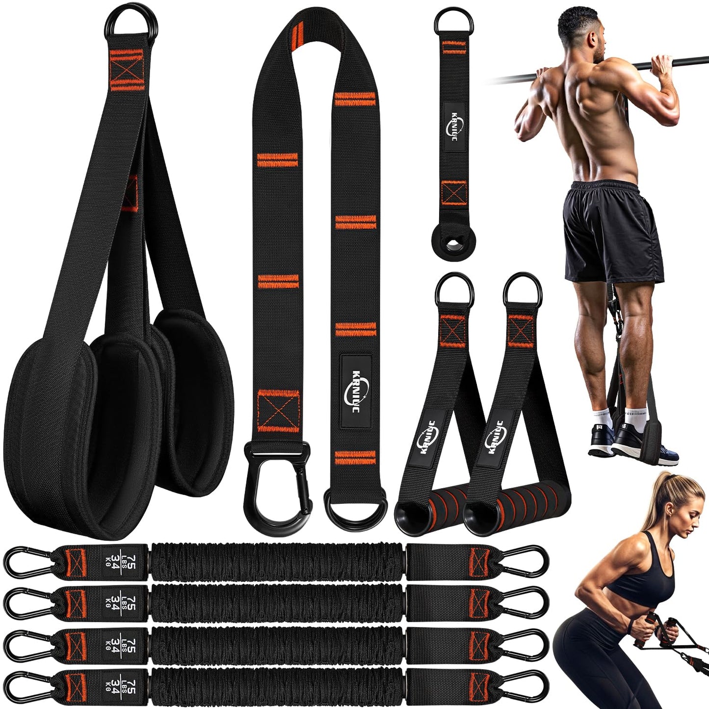 KRNIUC Pull Up Assistance Bands, Resistance Bands with Handles, Heavy Duty Pull Up Bands for Home Gym, Height Adjustable Chin Up Bar Assist Bands for Arm, Back, Strength Training Workout Equipment