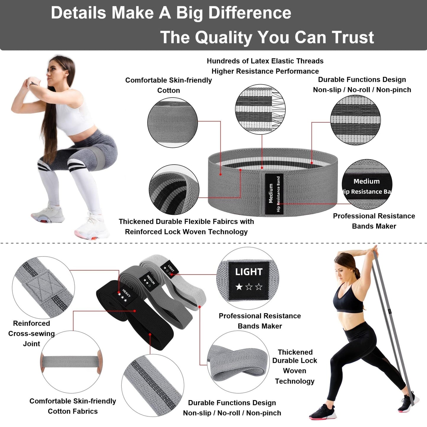 CroyVine Fabric Resistance Bands Set for Working Out,6 PC Non-Slip Exercise Booty Bands for Women & Men Leg and Glutes,Stretch Workout Bands for Home Gym Fitness,Yoga, Pilates,Stretching