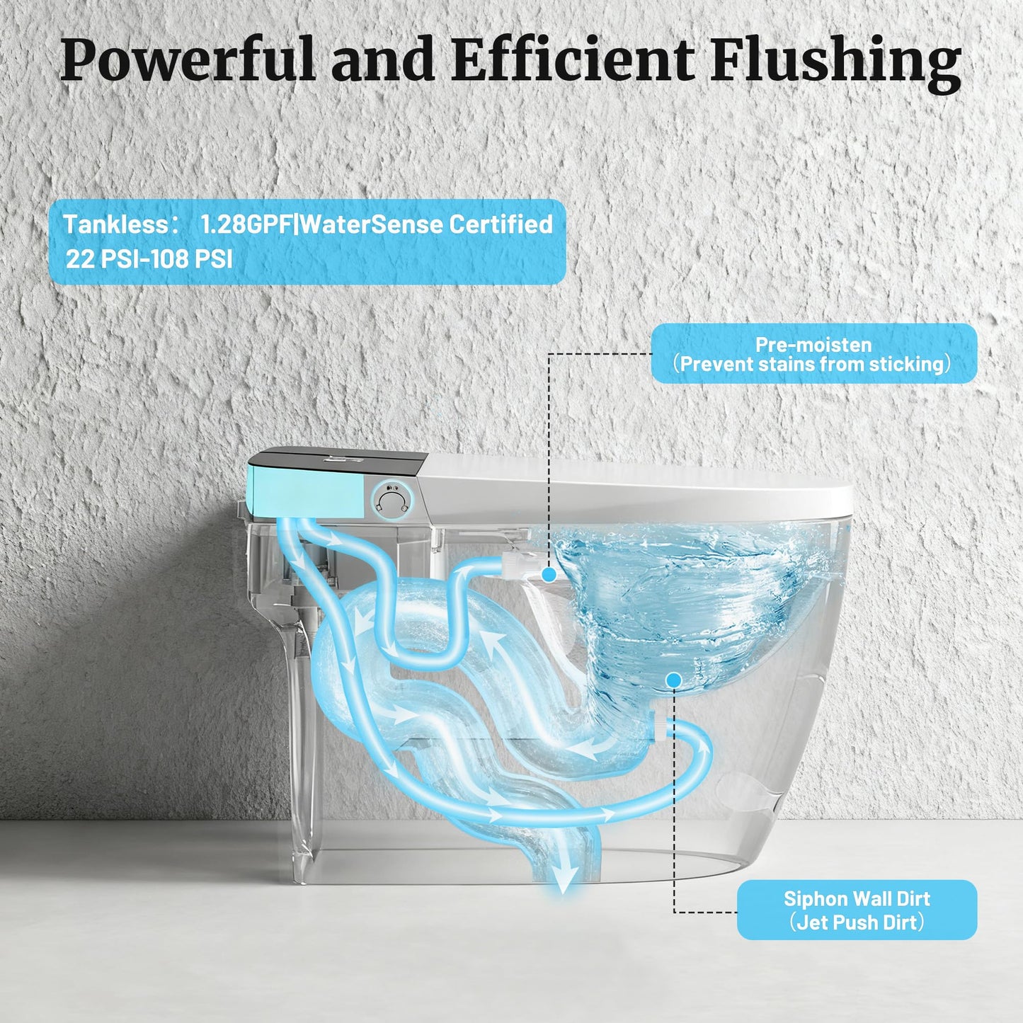 Smart Toilet with Heated Seat, Foot Sensor Auto Flush, One Piece Toilet for Bathroom, Electric Tankless Toilets with Night Light, LED Display, Dual Flush Remote - Pre-Wetting