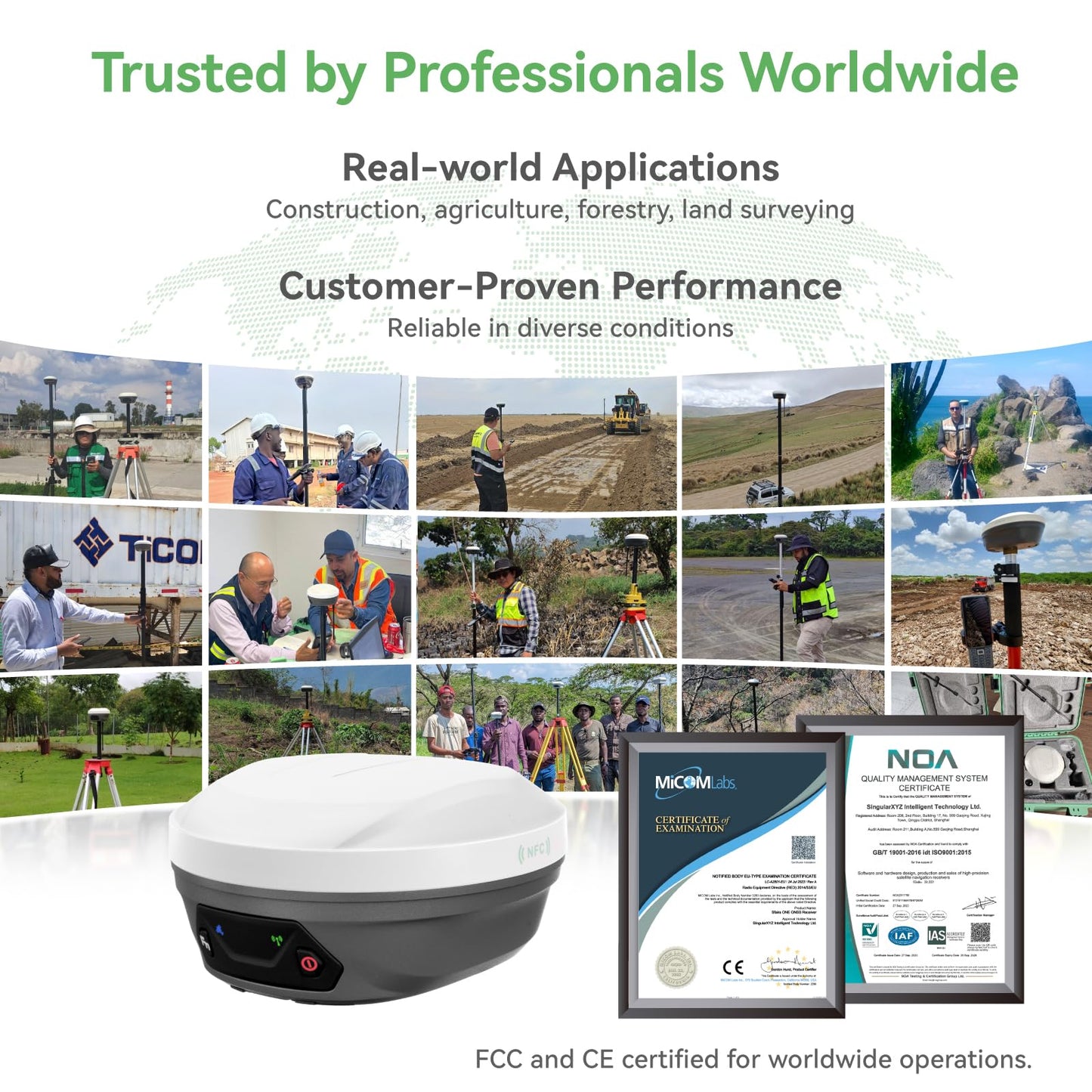 E1 Lite GNSS RTK Surveying Equipment, RTK GNSS GPS with IMU Rover & Base, GPS RTK Handheld Collector with Software, 1cm Accuracy, 1408 Channels, 60° Tilt Survey, 10-15km UHF Range