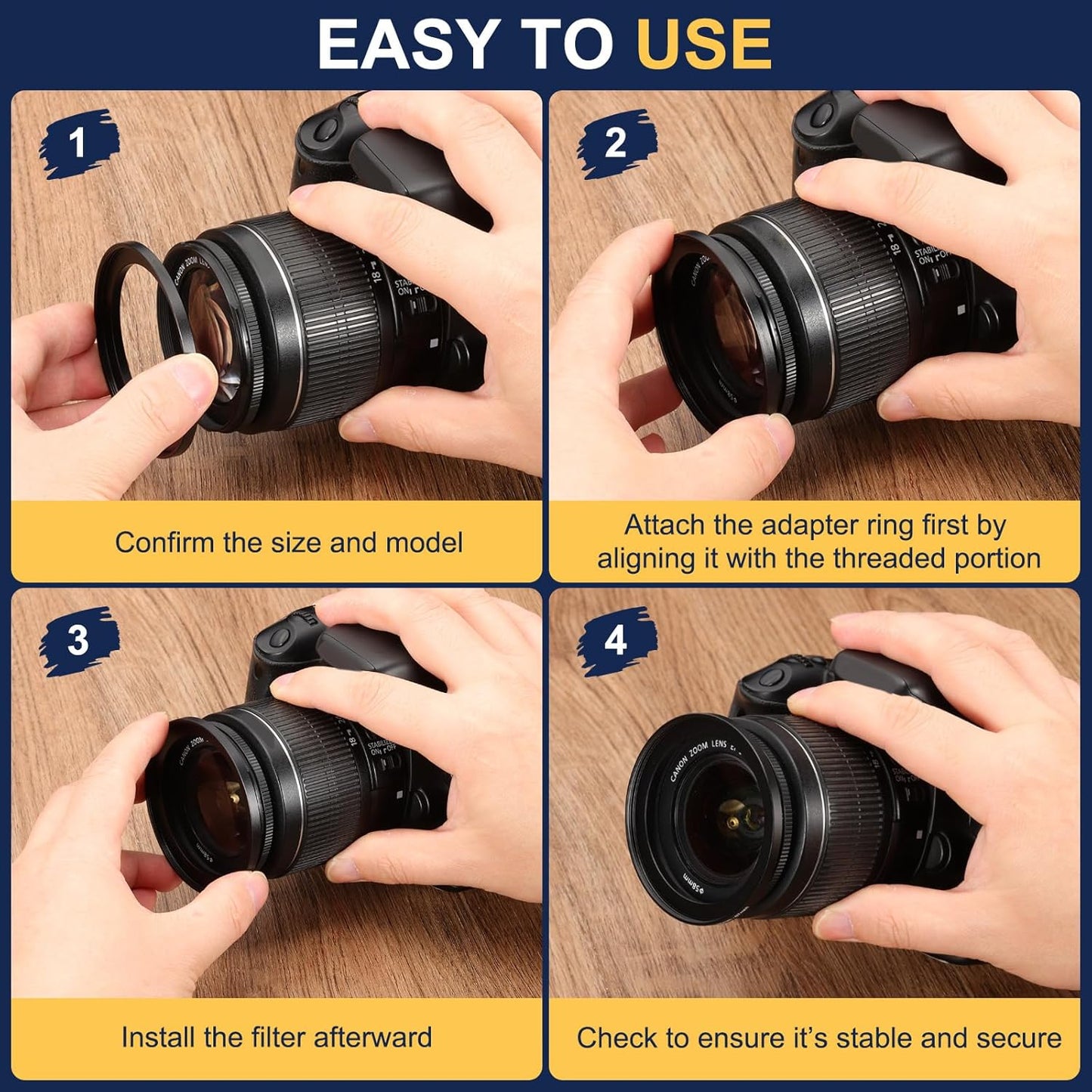 58mm 42mm, PATIKIL Step Down Ring Adapter to Filter Step-Down Rings Camera Lens Filters Metal Ring Digital for ND IR