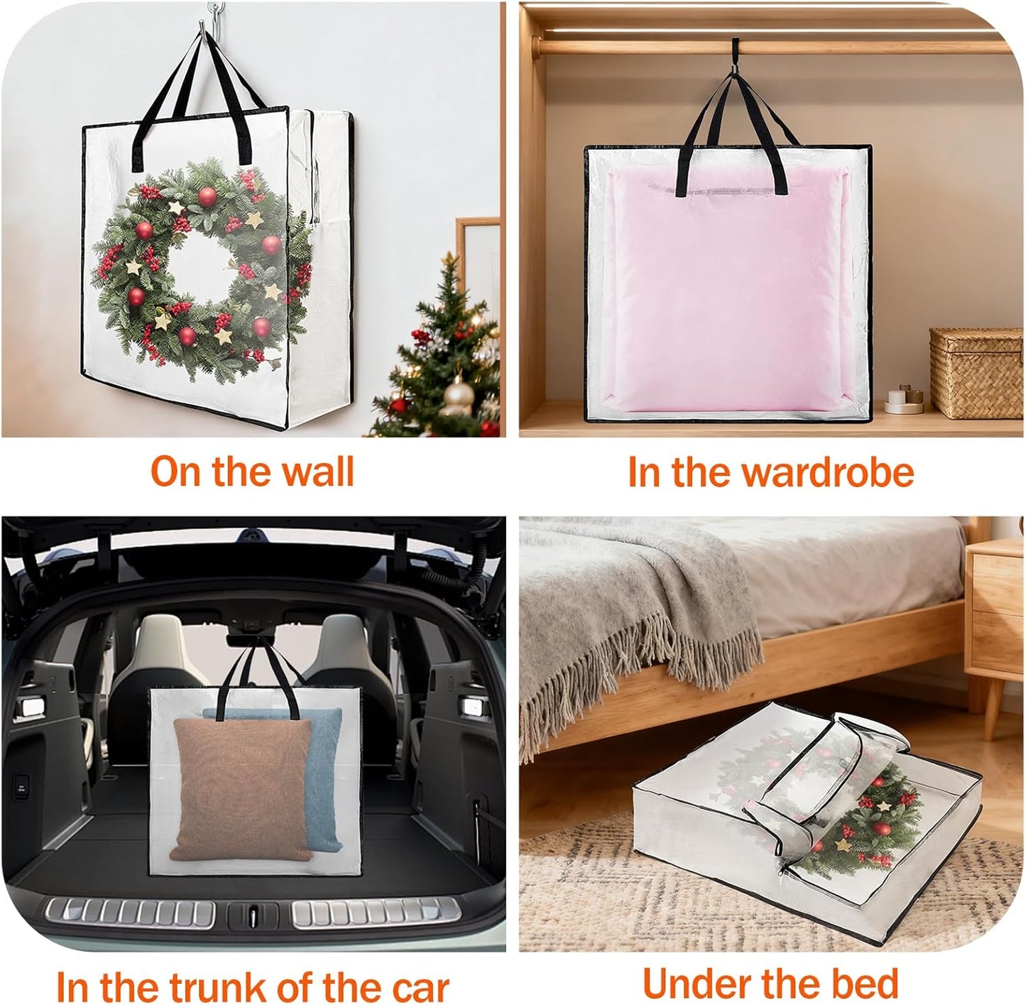 Skiennix Wreath Storage Container - 25-Inch Durable Polyester Bag with Handles for Holiday Decorations