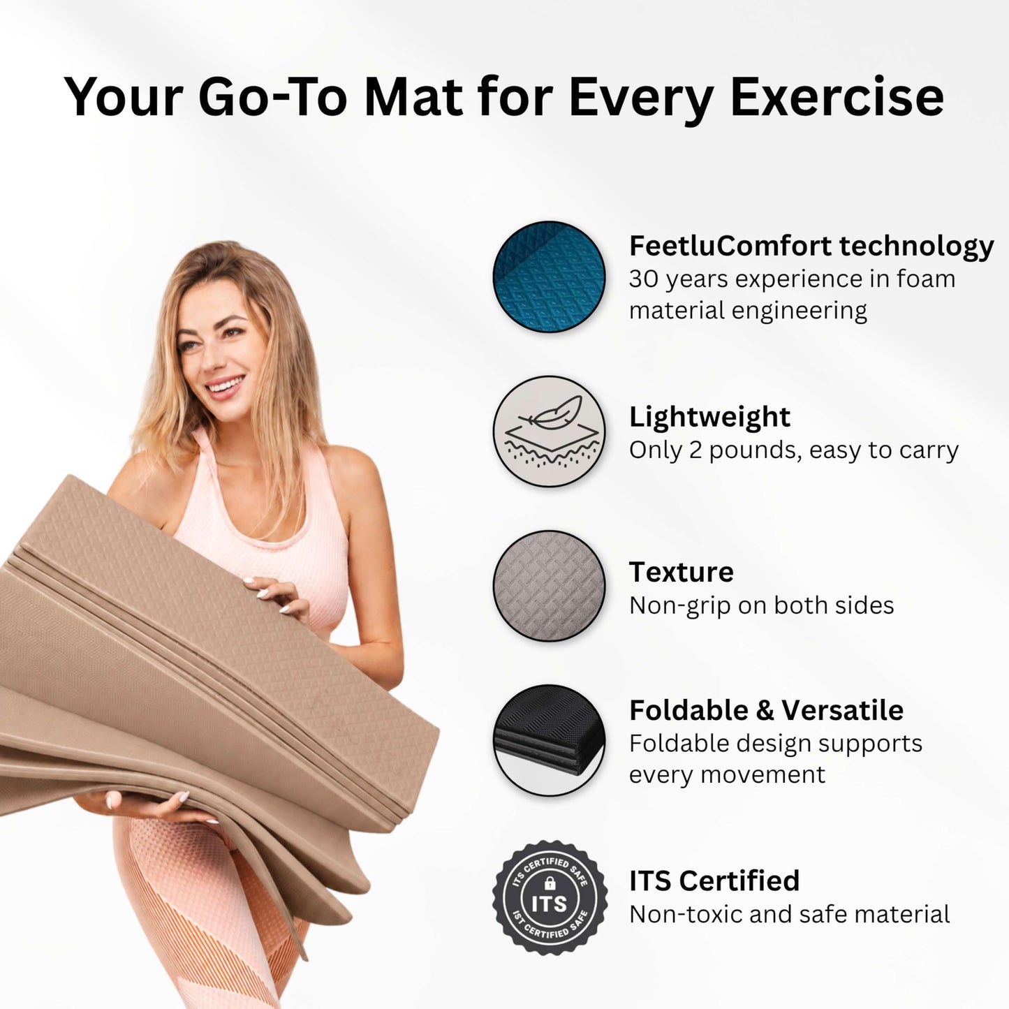 Foldable Yoga Mat – 1/4 Inch Thick, Lightweight, Easy to Store, Non-Slip Travel Yoga Mat for Fitness, Yoga, Pilates, Home Workouts, and Floor Exercises